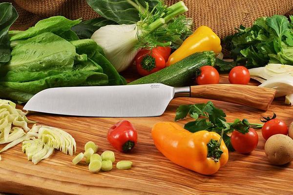 Premium Italian Santoku Knife 8 Inch - High Carbon Stainless Steel Blade & Handcrafted Olive Wood Handle - Perfect for Professional Chefs, Home Cooking, and Gourmet Food Preparation