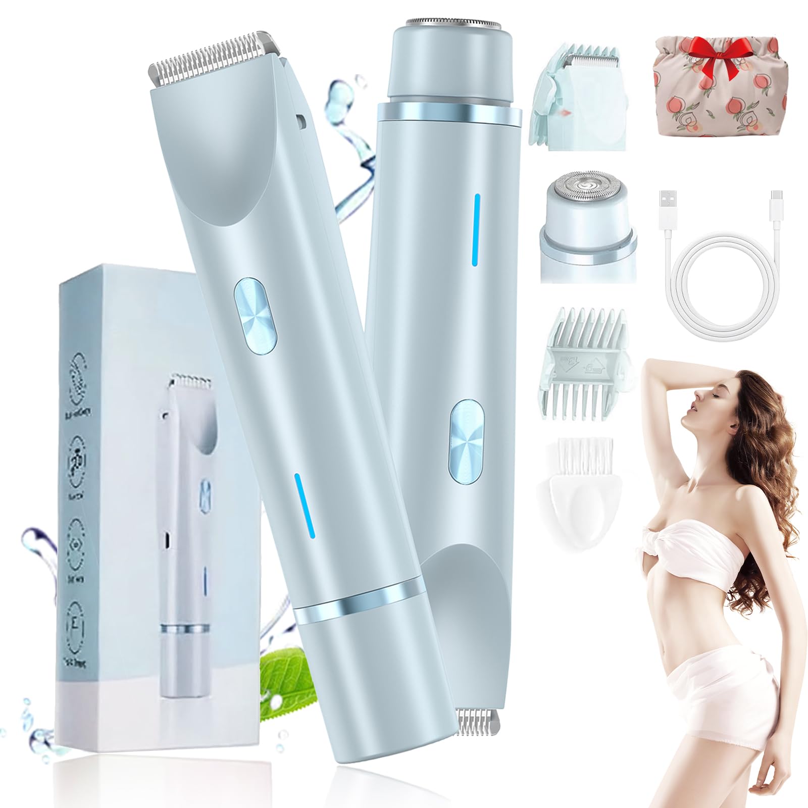Pink Galaxy Electric Razor for Women - 2 in 1 Rechargeable Wet & Dry Shaver with Double Head, Portable & Waterproof - Perfect for Travel, Gym & Smooth Skin Care (Blue)