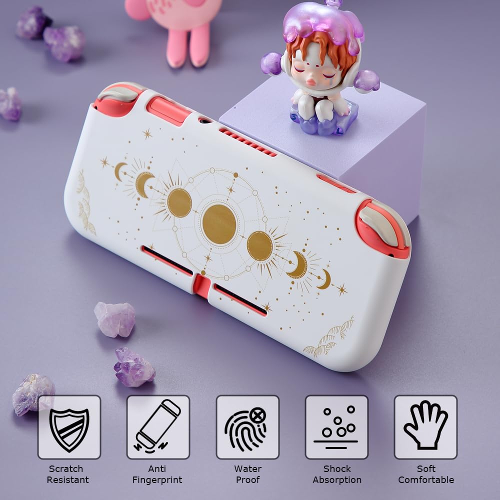 Premium White Moon Phase TPU Protective Case for Nintendo Switch Lite - Soft, Durable, Anti-Slip & Shockproof Cover - Cute Aesthetic Design for Girls & Boys - Perfect for Gaming, Travel & Everyday Protection