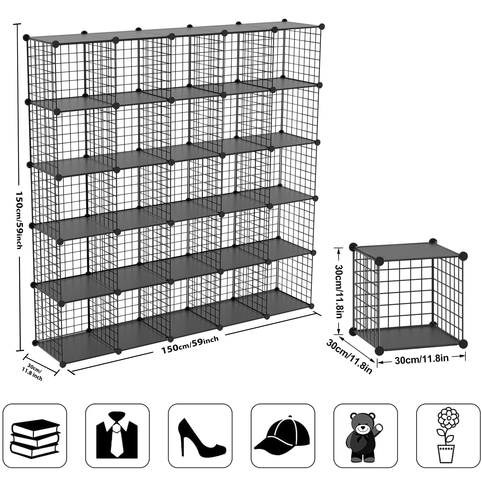 TUMUCUTE 25-Cube Wire Storage Organizer - Stackable Metal Shelves for Closet, Bedroom, Living Room & Office - Modular Bookshelf & Storage Solution for Home Organization (Perfect for Toys, Books, Shoes & Wardrobe)