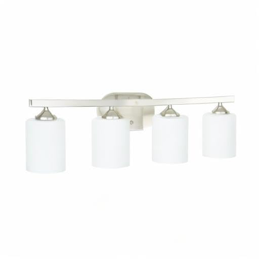 4-Light Brushed Nickel Vanity Fixture with White Glass Shades - UL Listed Bathroom Lighting for Mirror & Makeup Area