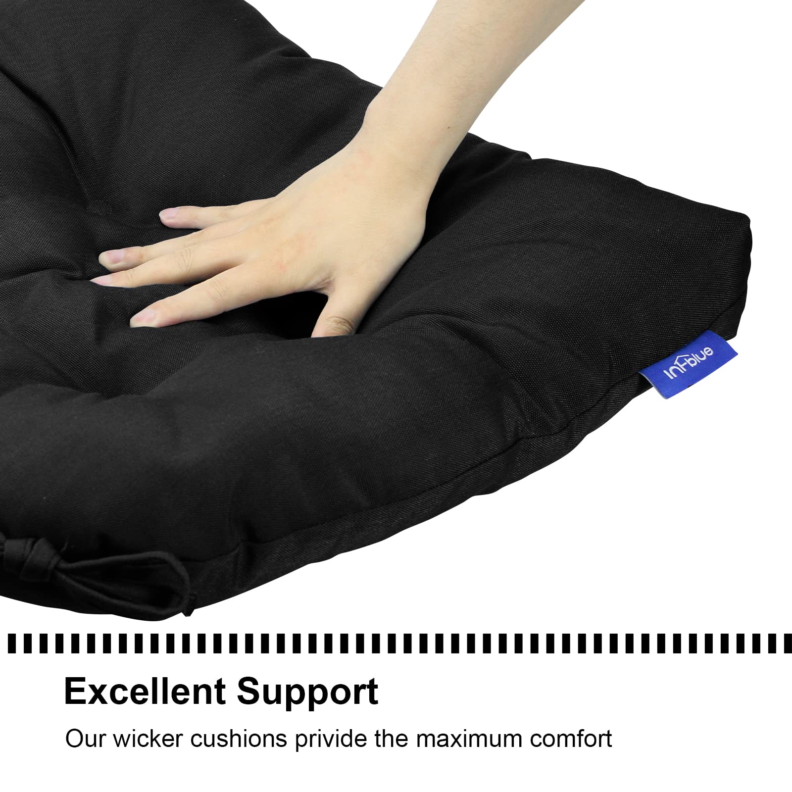 Premium Outdoor Tufted Wicker Cushions - Set of 2 (19x19 Inch) Weather-Resistant Patio Chair Cushions with Ties - Overstuffed Thick Padding for Wicker Furniture - Perfect for Backyard, Garden, Poolside & Patio Relaxation (Black)