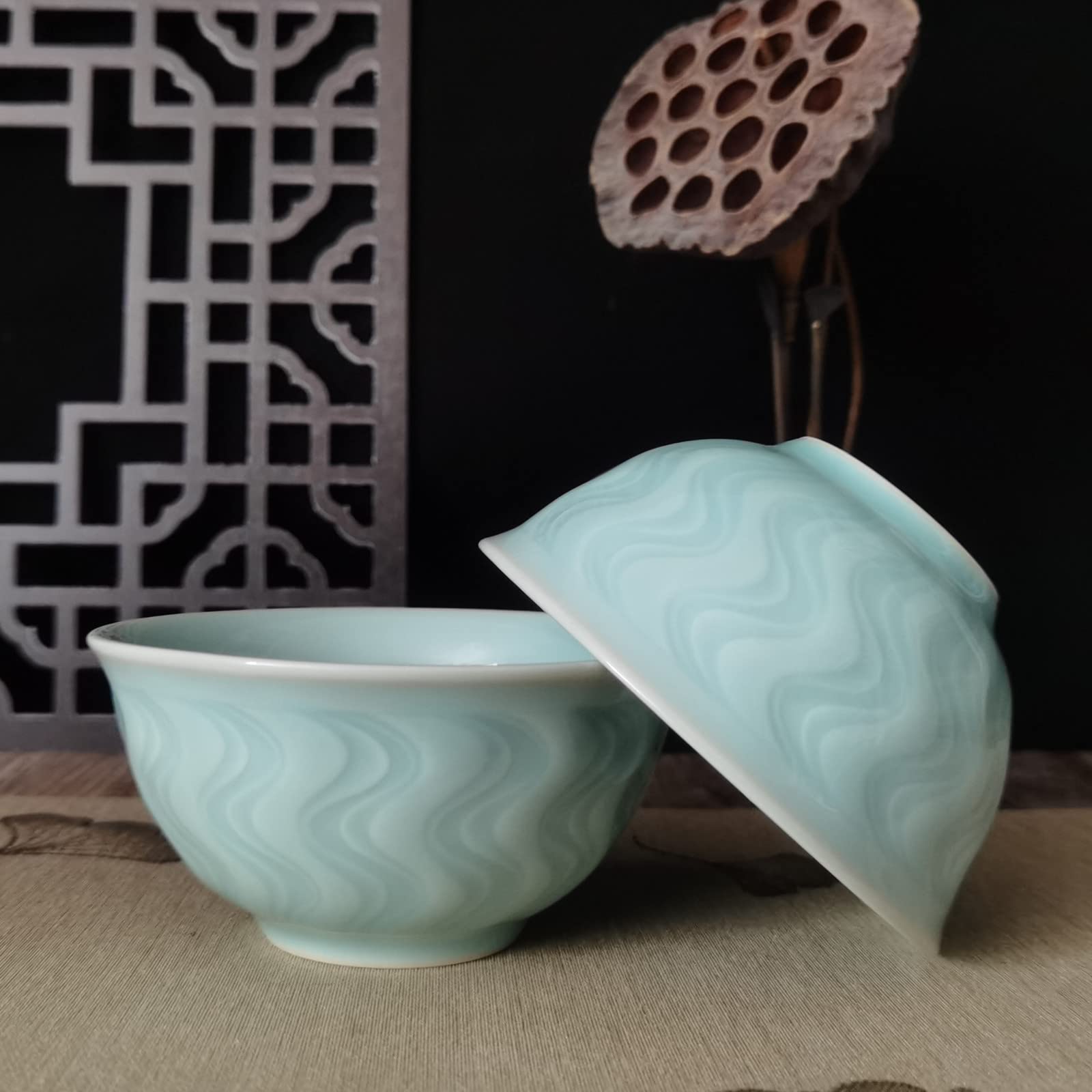Premium Celadon Chinese Rice Bowl - 4.25 Inch Microwave & Dishwasher Safe Porcelain Tableware for Cereal, Soup, Sauce (Light Blue) | Elegant Dining, Asian Cuisine, Home Decor Gift