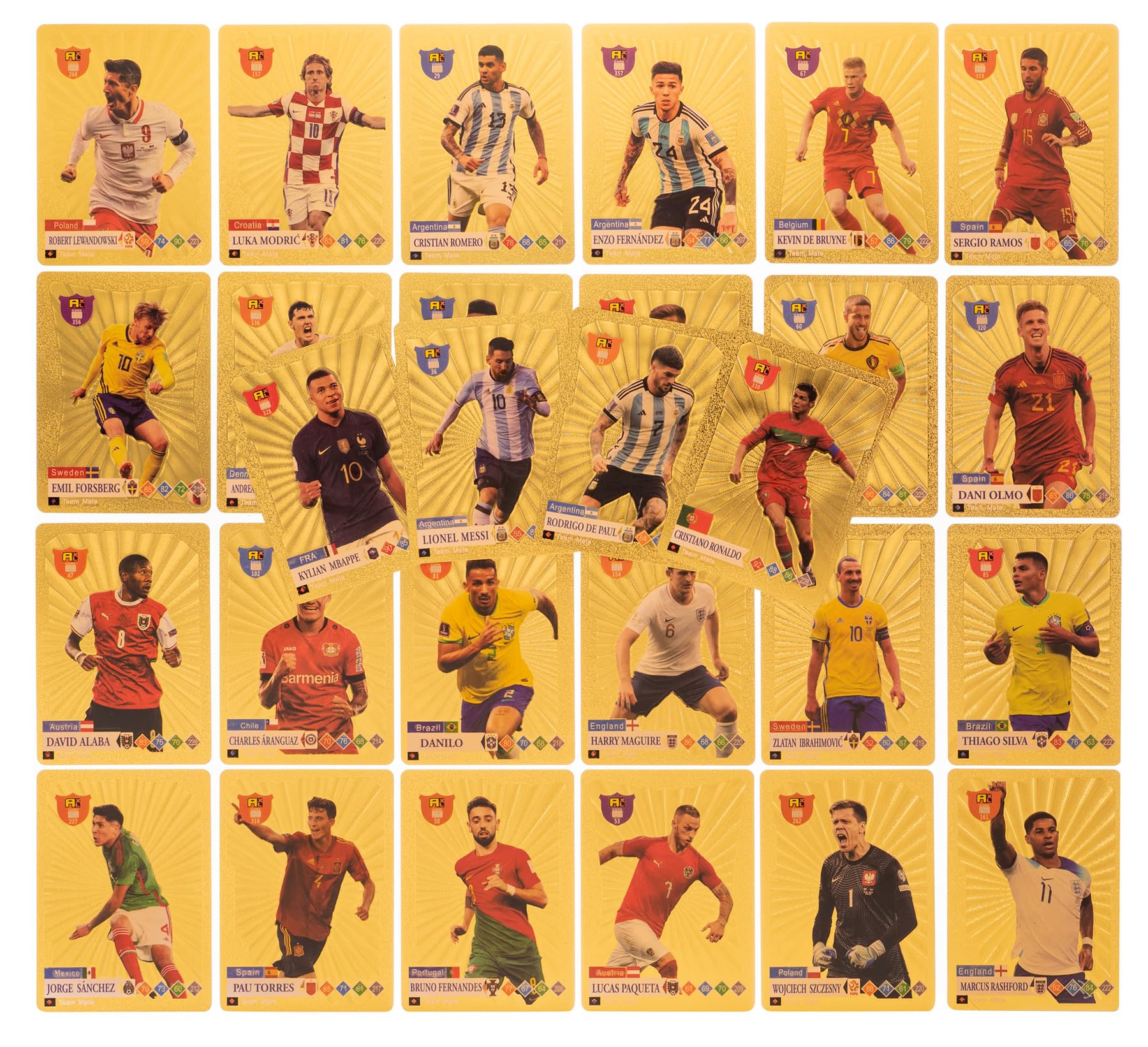 2024 World Cup & UEFA Champions League Gold Foil Soccer Trading Cards - Complete Collection Pack with No Duplicates - Perfect for Kids Gifts, Collectors & Fantasy Football Fans