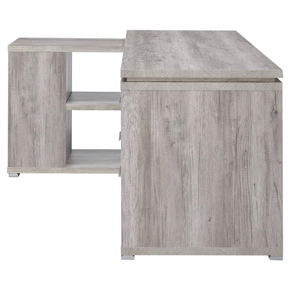 L-Shaped Desk and Office Chair Set in Gray Driftwood/Ecru - Home Square 2-Piece Home Office Furniture for Small Spaces, Gaming & Remote Work