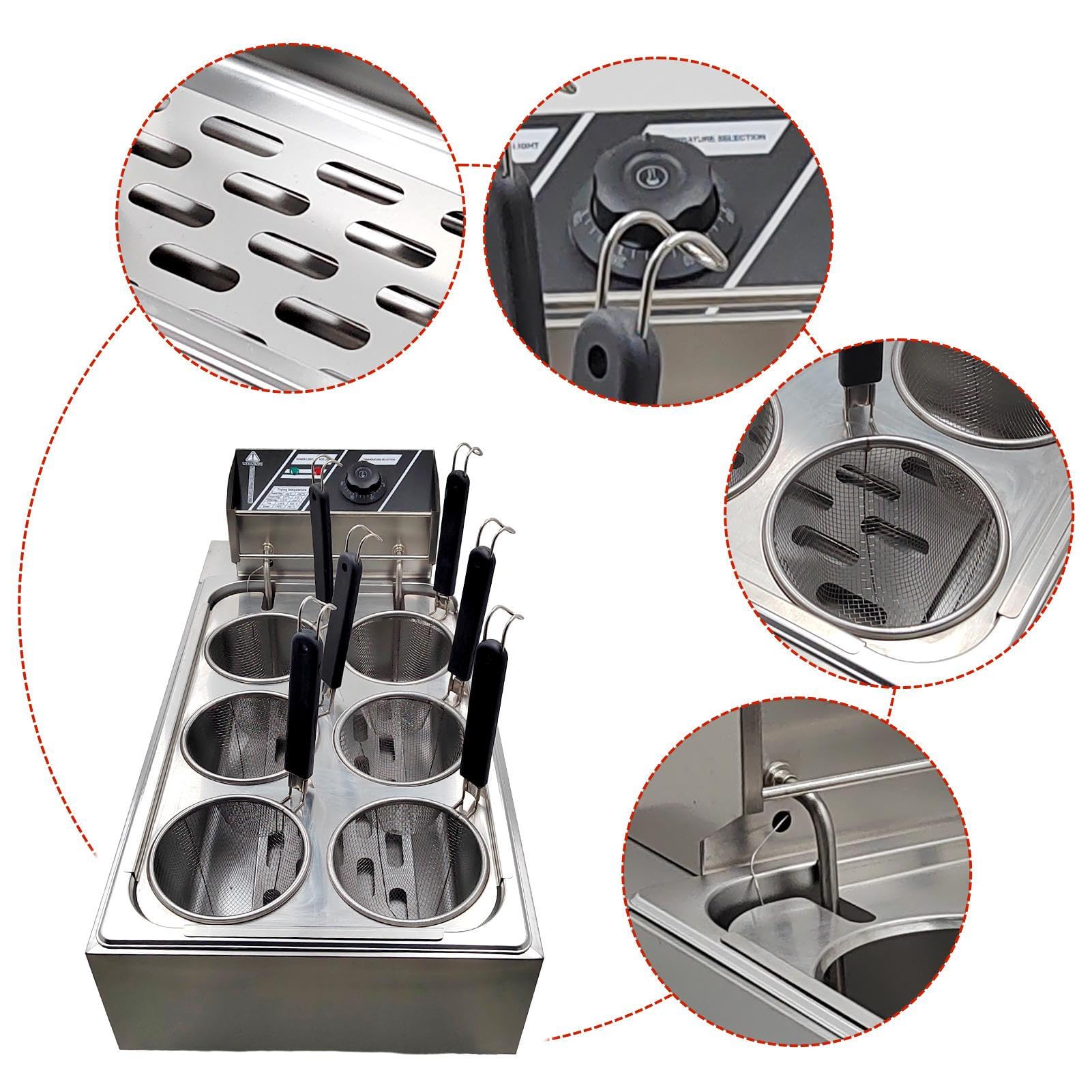 Commercial 6-Hole 1500W Electric Pasta Cooker - Stainless Steel Noodle Cooking Machine for Restaurants, Cafeterias & Food Stalls | Perfect for High-Volume Pasta Preparation in Italian Restaurants, Buffets and Catering Services