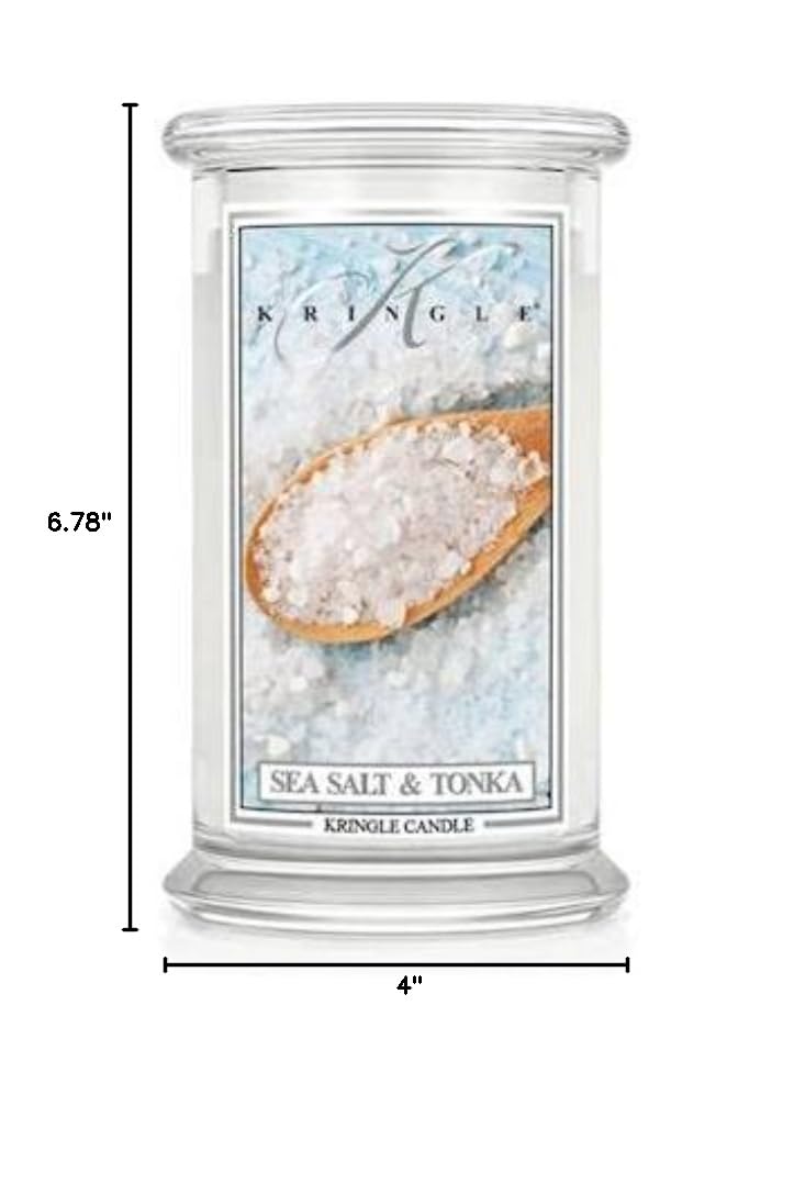 Kringle & Co. SEA Salt Tonka Large 2-Wick 22 oz Scented Candle - 100 Hour Burn Time, Aromatherapy for Home Relaxation & Spa Ambience