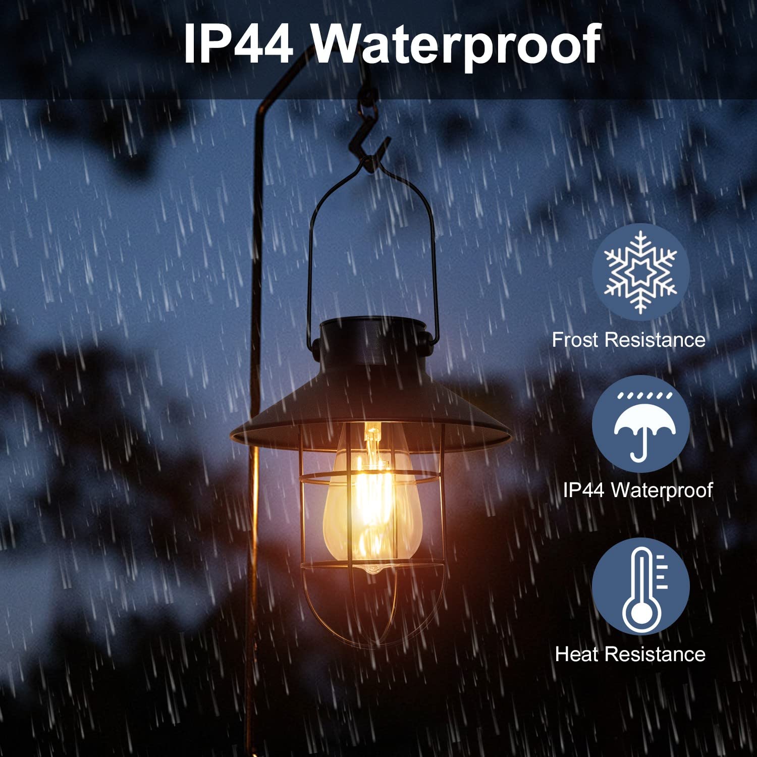 Pearlstar Solar Powered Outdoor Hanging Lights - Waterproof Metal Solar Lanterns for Garden, Patio, Yard, Balcony, Porch & Fence Decor - Warm White Edison Bulb with Wall Mount Kit (Black, 1 Pack) - Perfect for Evening Gatherings, Pathway Lighting & Outdoor Ambiance