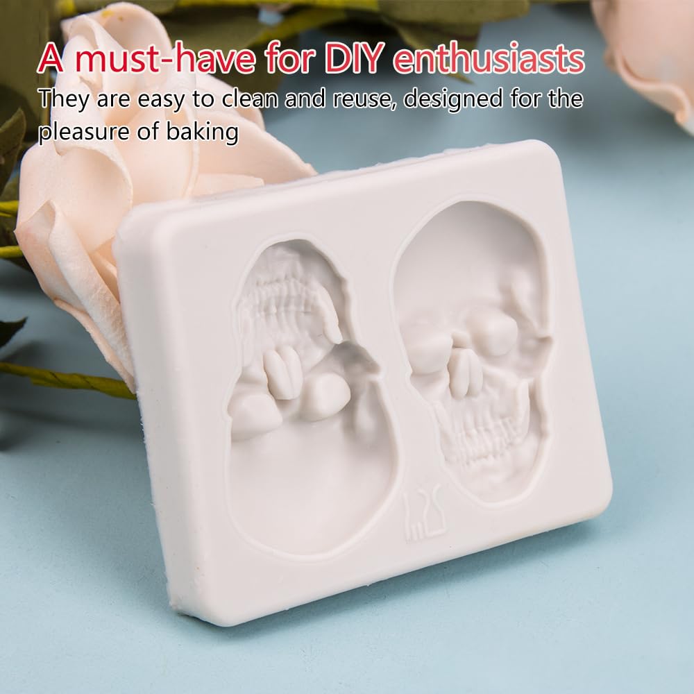 KOOBOOK 1Pcs Creative Skeleton Head Skull Silicone Mold for Cake Decorating, Chocolate, Candy, Pastry DIY - Perfect for Halloween, Birthday Parties, and Themed Desserts