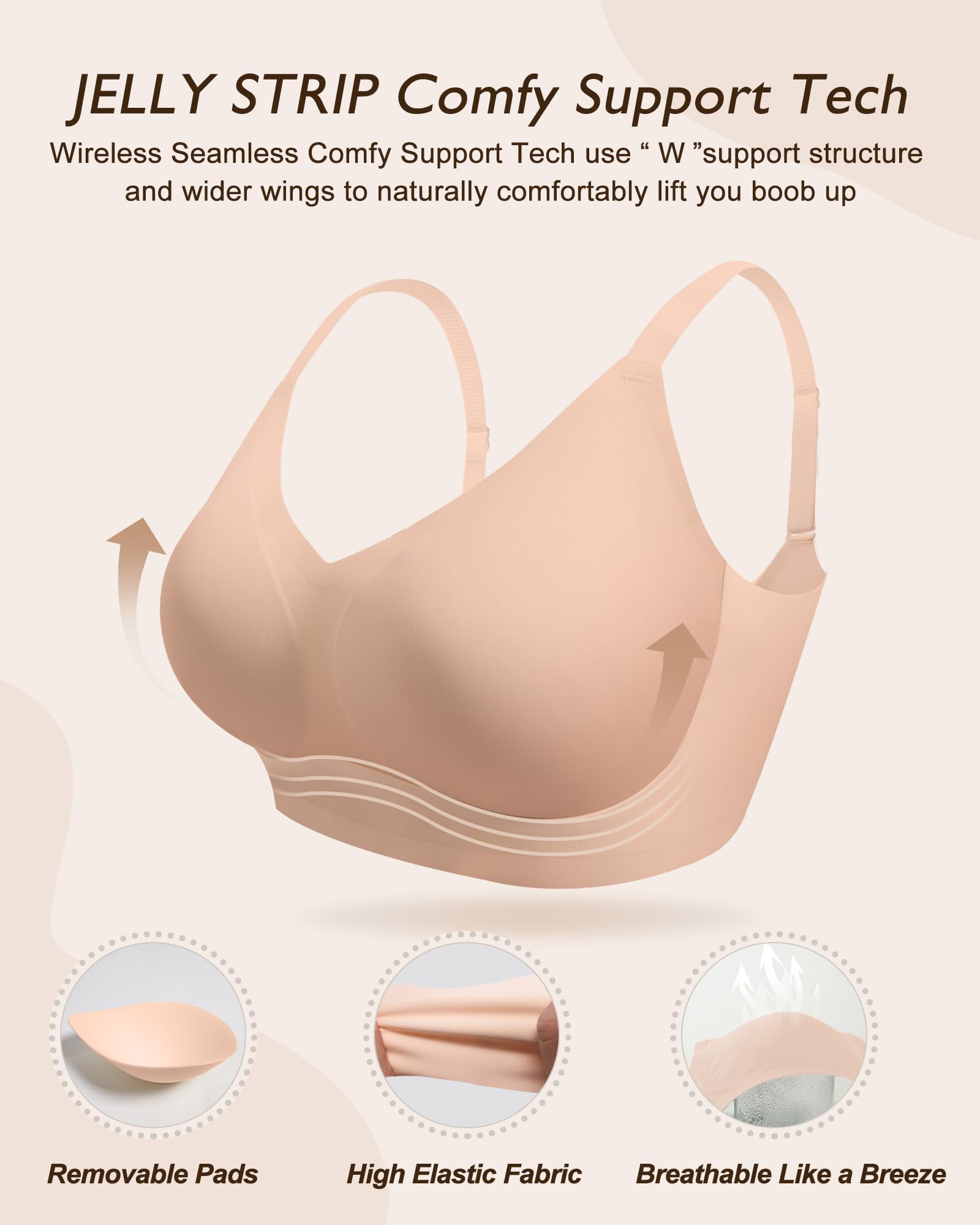 HORISUN Women's Comfortable Wireless Bra with Padded Full Coverage Support - Seamless Underwire-Free Bras for Everyday Wear, Yoga & Workout