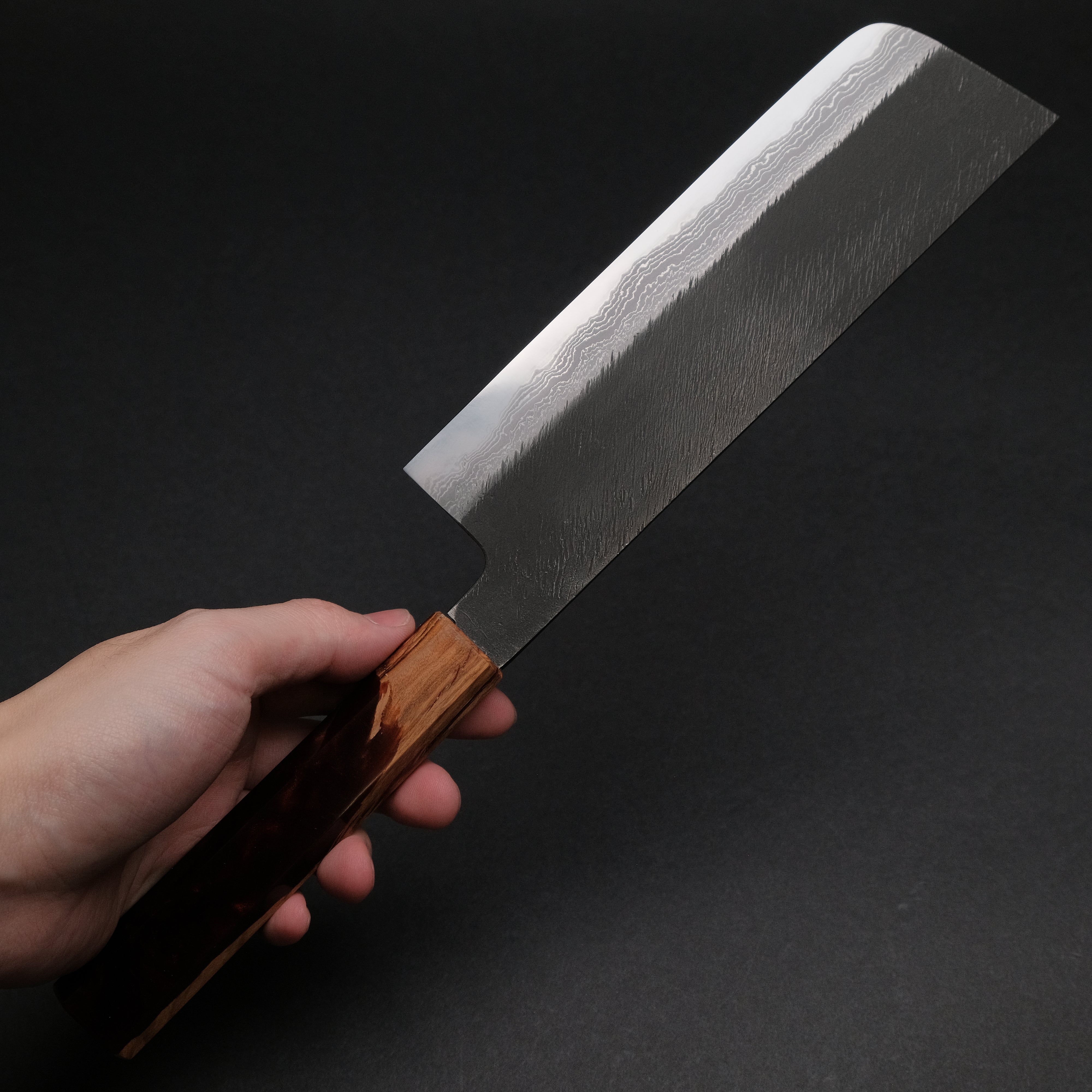 Ajikataya White #2 Matsuba Damascus Nakiri Knife 180mm - Premium Japanese Kitchen Knife with Olive Wood & Resin Handle (#16) - Perfect for Sushi, Vegetables & Precision Cutting