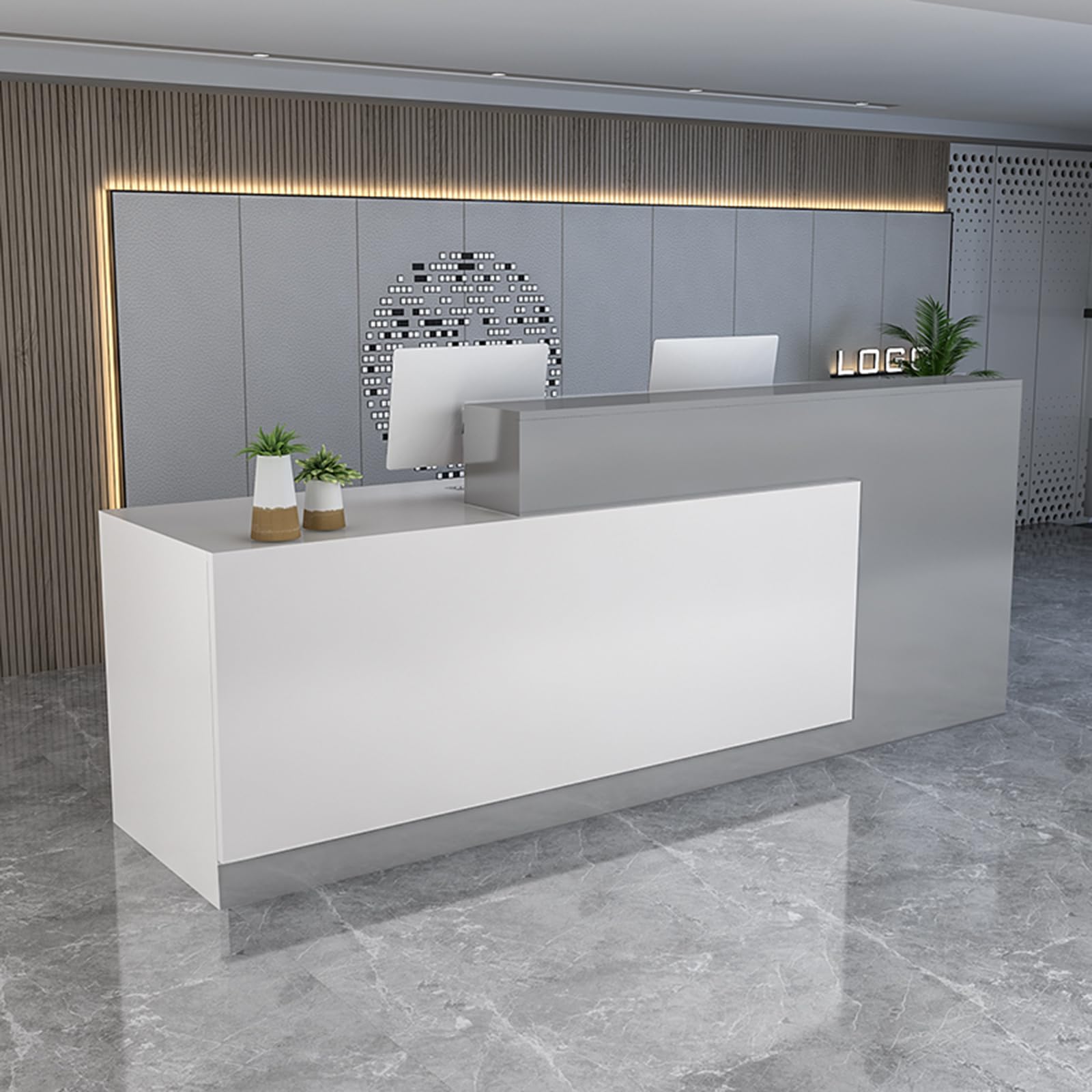 Modern Reception Counter Desk with Lockable Drawers - Wooden Office Desk for Checkout, Retail & Home Office - Perfect for Beauty Salons, Hotel Lobbies & Business Front Desks