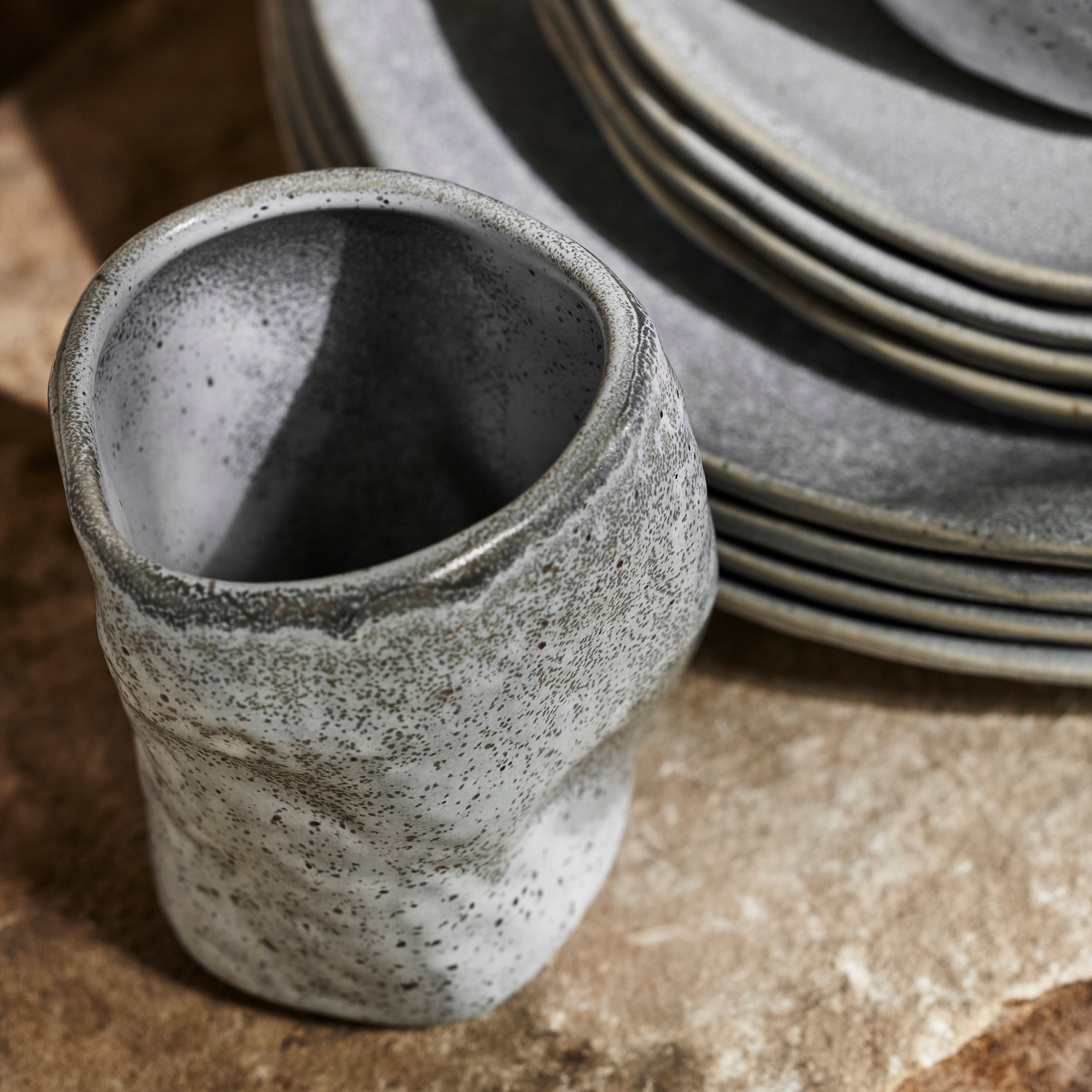 Premium Atik Stoneware Dinnerware Set - Grey Speckled Ceramic Plates & Bowls for Everyday Dining & Entertaining | Durable & Stylish Dinnerware for Family Meals, Dinner Parties & Restaurant Use