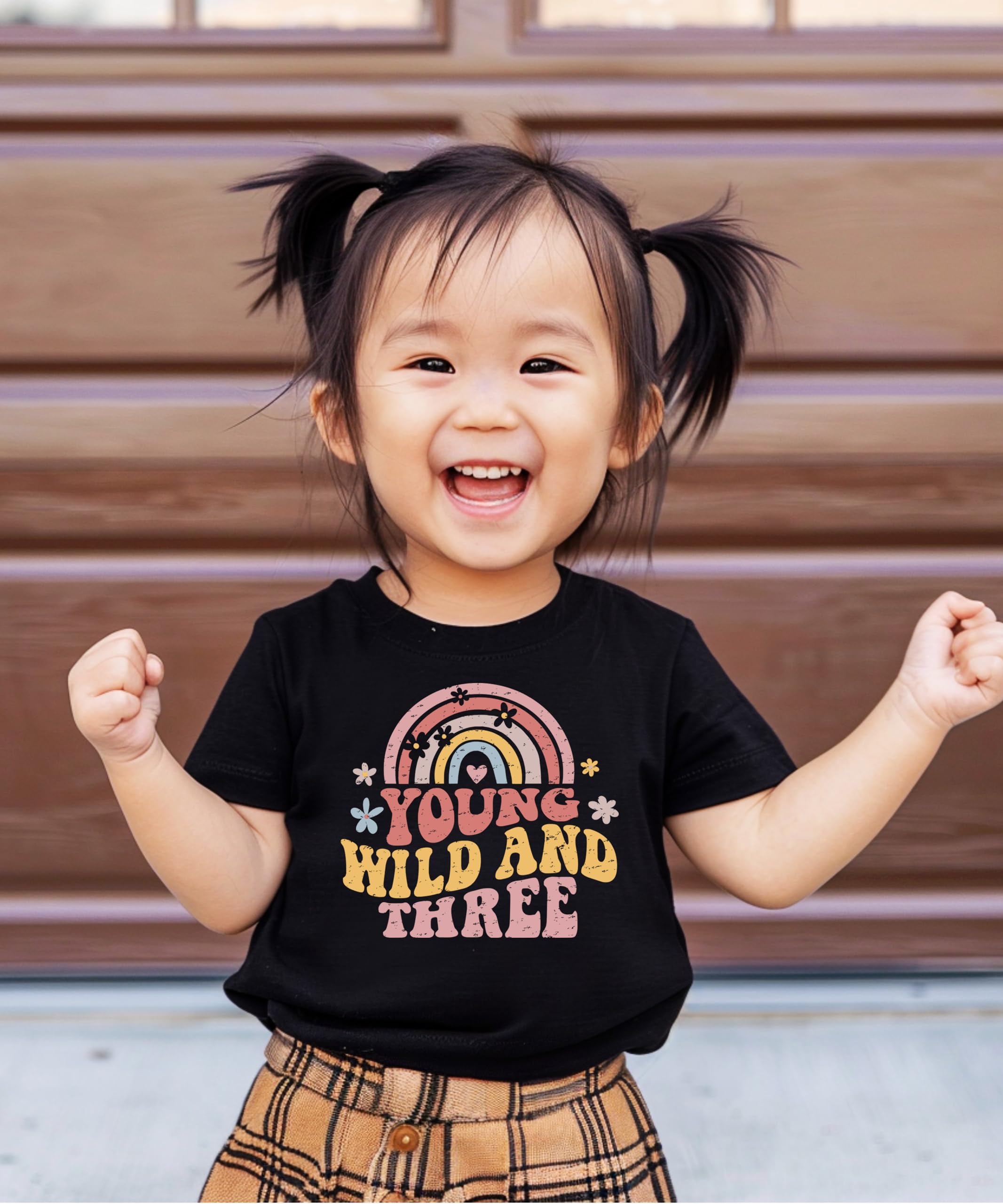 Retro Rainbow 3rd Birthday Shirt for Toddler Girls - Adorable Wild Three Themed Outfit for Baby's Third Birthday Party & Photo Shoot