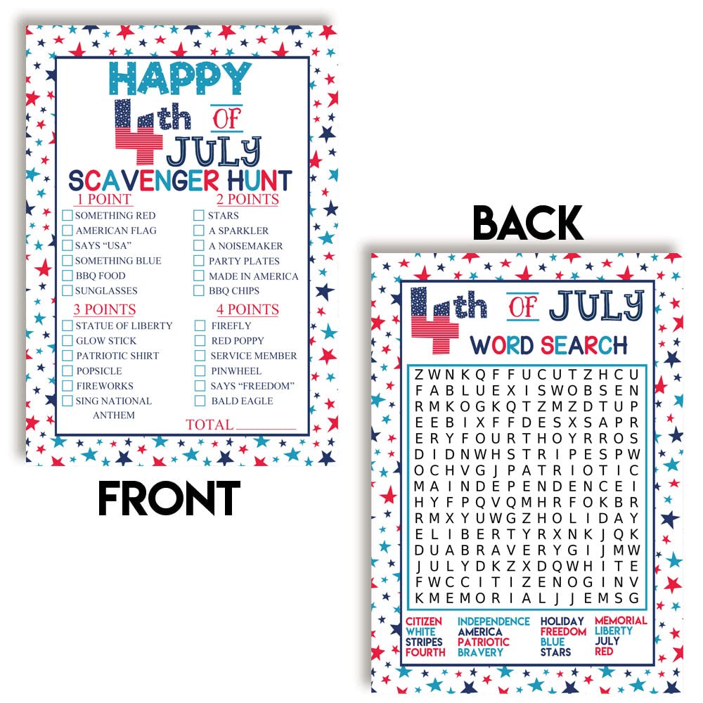 Amanda Creation 4th of July Patriotic Word Search & Scavenger Hunt Game Cards - 10 Pack (5
