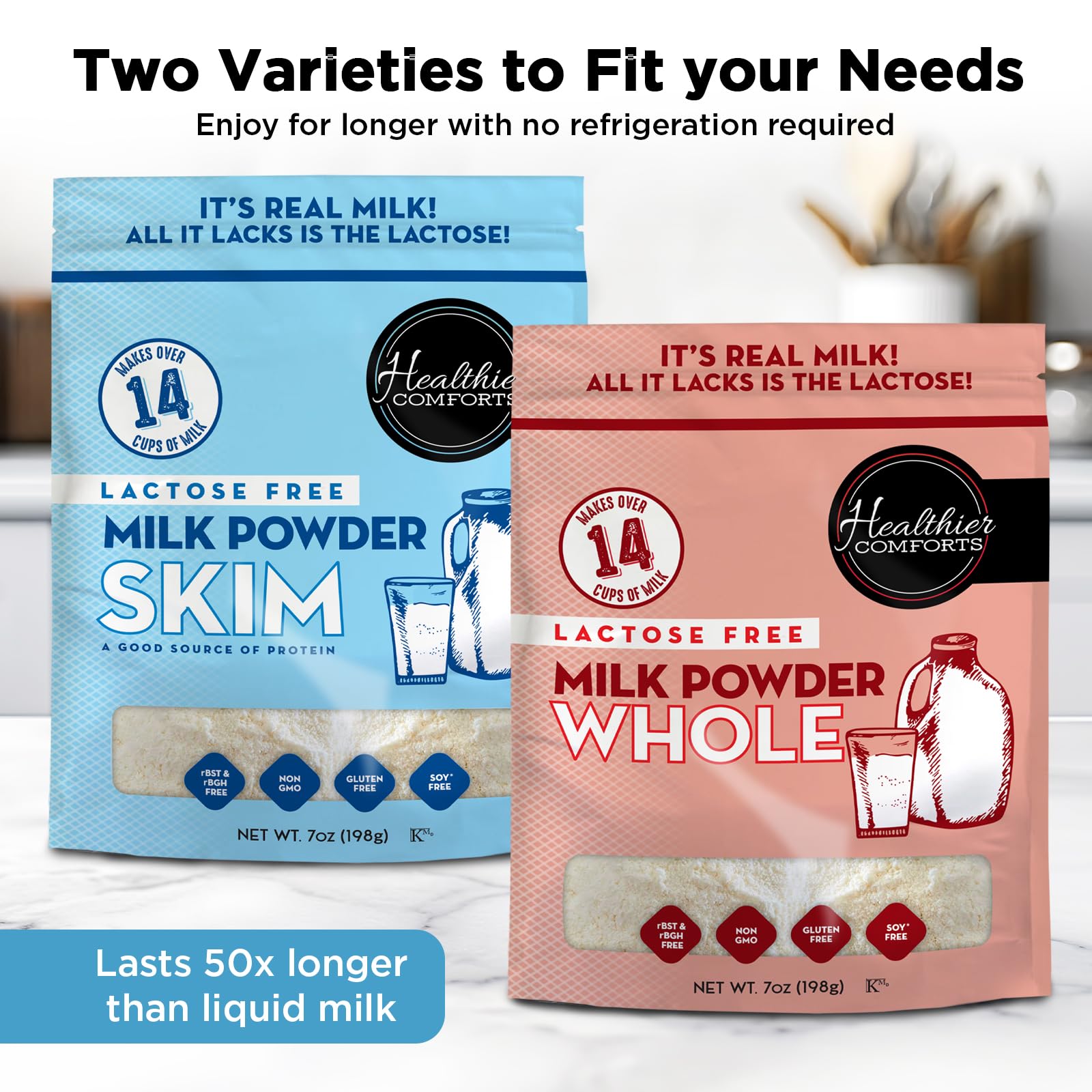 Lactose Free Skim Milk Powder - High Protein, Fat Free, Non-GMO, rBST Hormone Free, Kosher, Gluten Free | Perfect for Baking, Coffee Creamer, Protein Shakes & Smoothies | Makes 14 Cups (7 oz) | Healthy Dairy Alternative for Weight Loss & Fitness