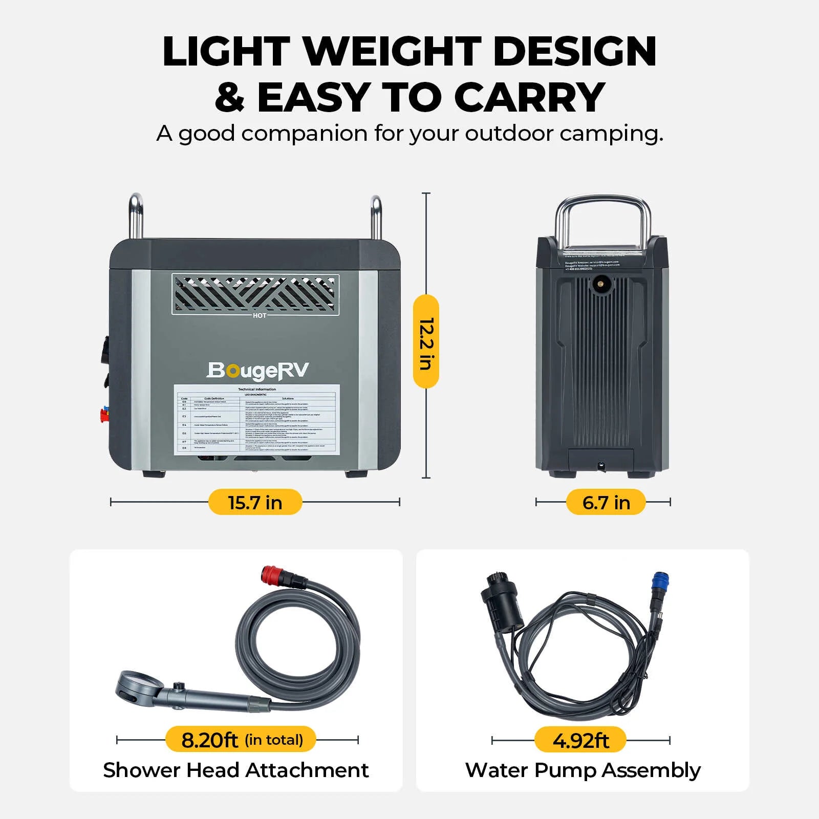 BougeRV Portable Propane Water Heater for Camping, Hiking & Outdoor Showers | Instant Hot Water Solution for RV, Backpacking & Off-Grid Living