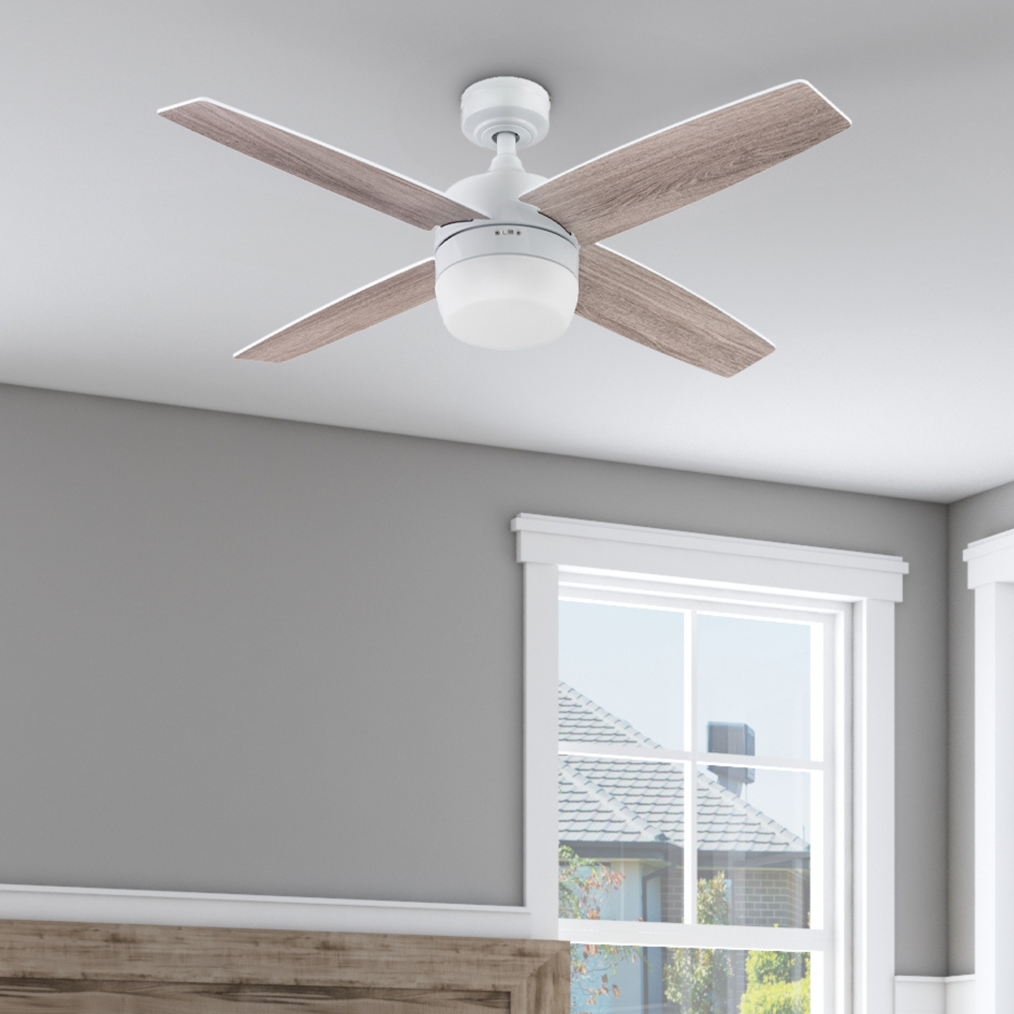 44 Inch White Atlas Ceiling Fan with Remote Control - Perfect for Living Room, Bedroom, and Outdoor Spaces