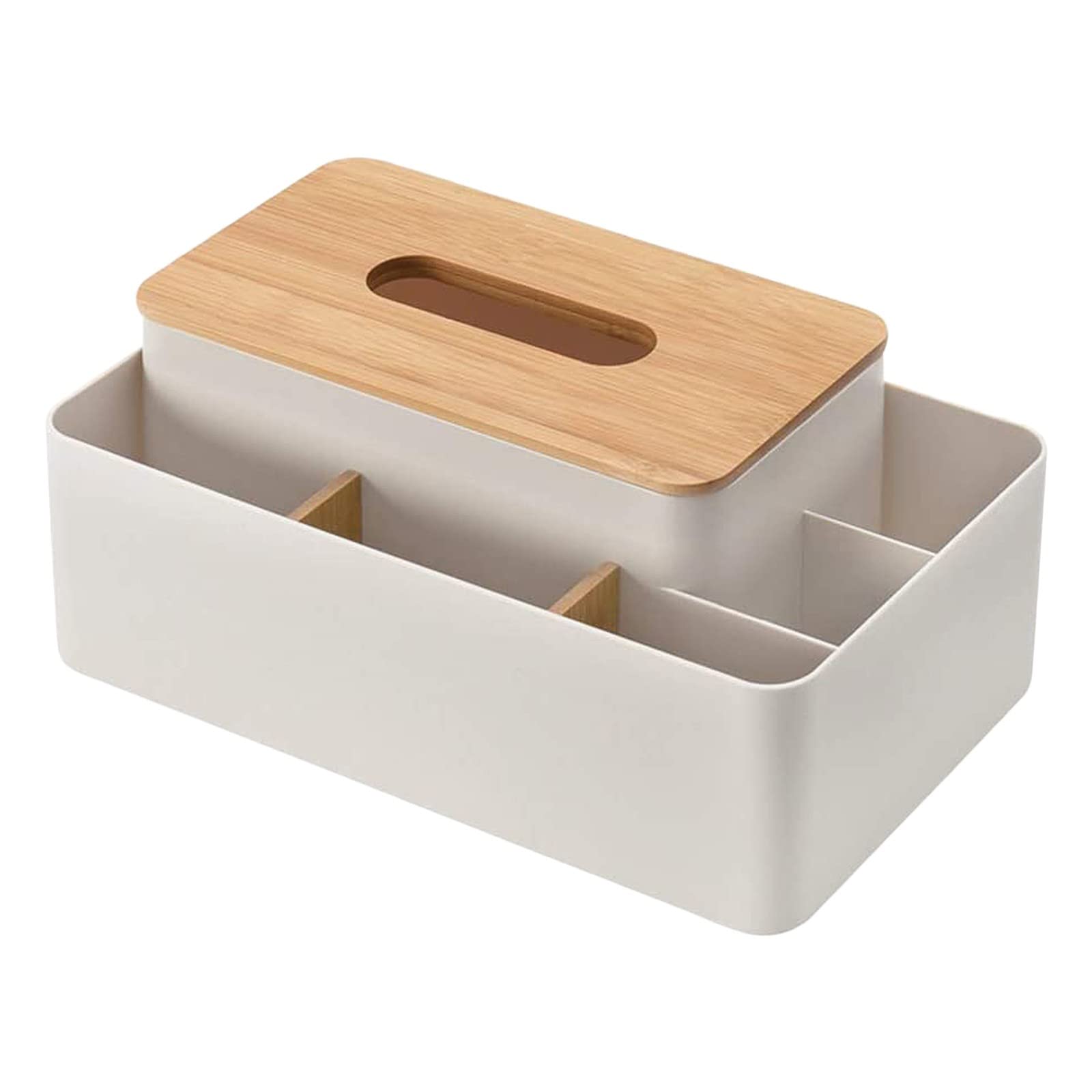 Bamboo Tissue Box Holder - Multifunctional for Bathroom & Nightstand | ABS Plastic Organizer
