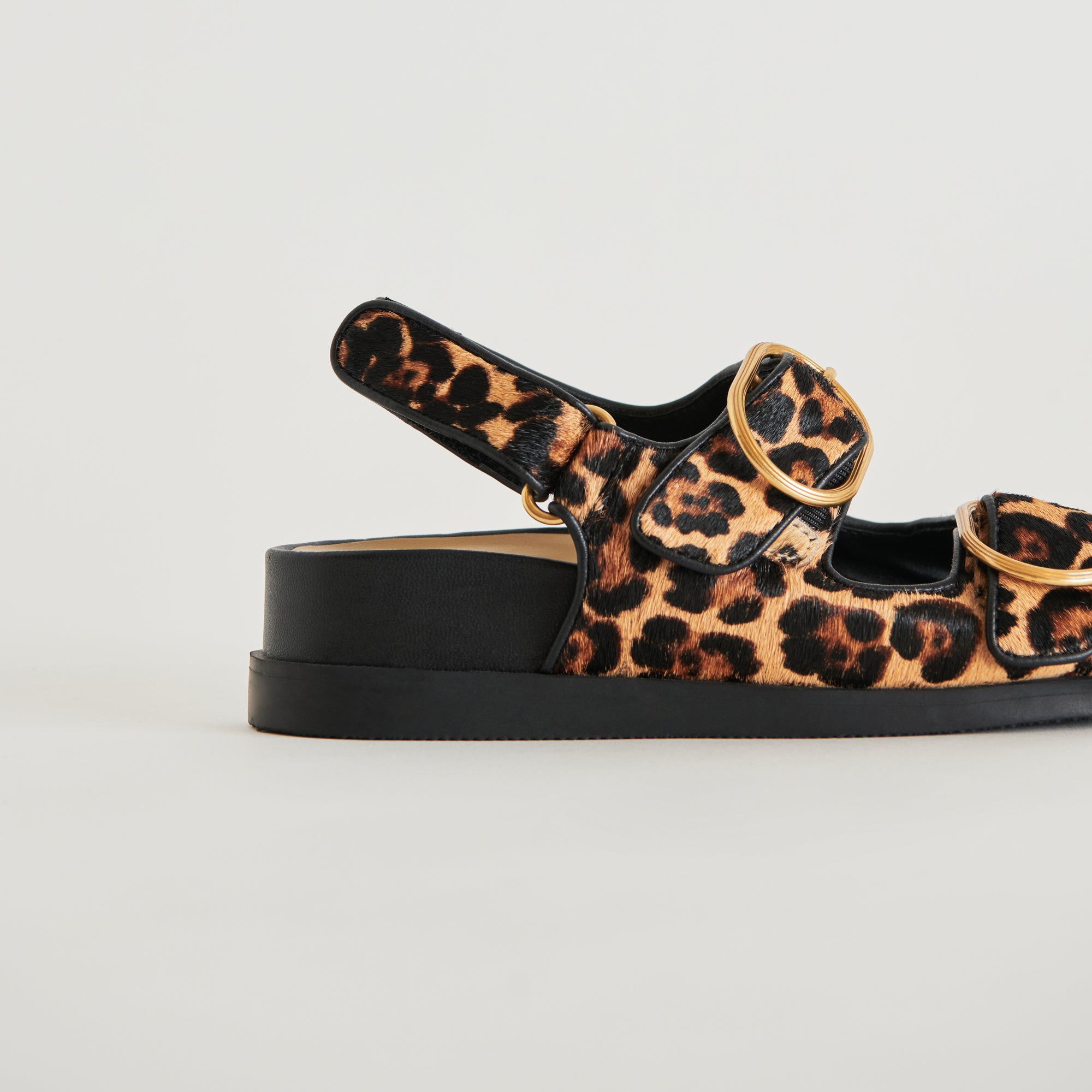 STARLA Women's Leopard Print Black Calf Hair Sandals - Fashionable & Comfortable for Summer, Beach, and Casual Outings