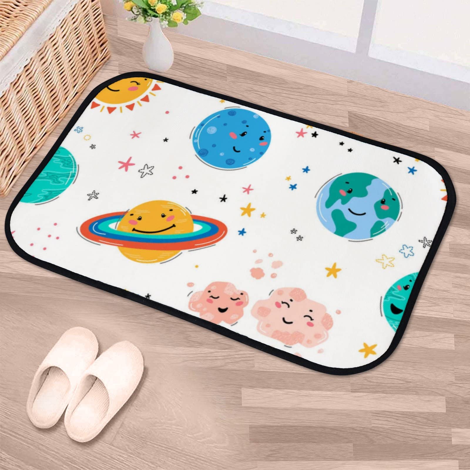 Soft Foam Area Rugs - Cute Cartoon Cosmic Planet Design, Washable Non-Slip Kitchen & Bath Mat - 36x24 Inch Indoor/Outdoor Home Decor Rug for Kids Room, Nursery, Dorm, Living Room & Patio