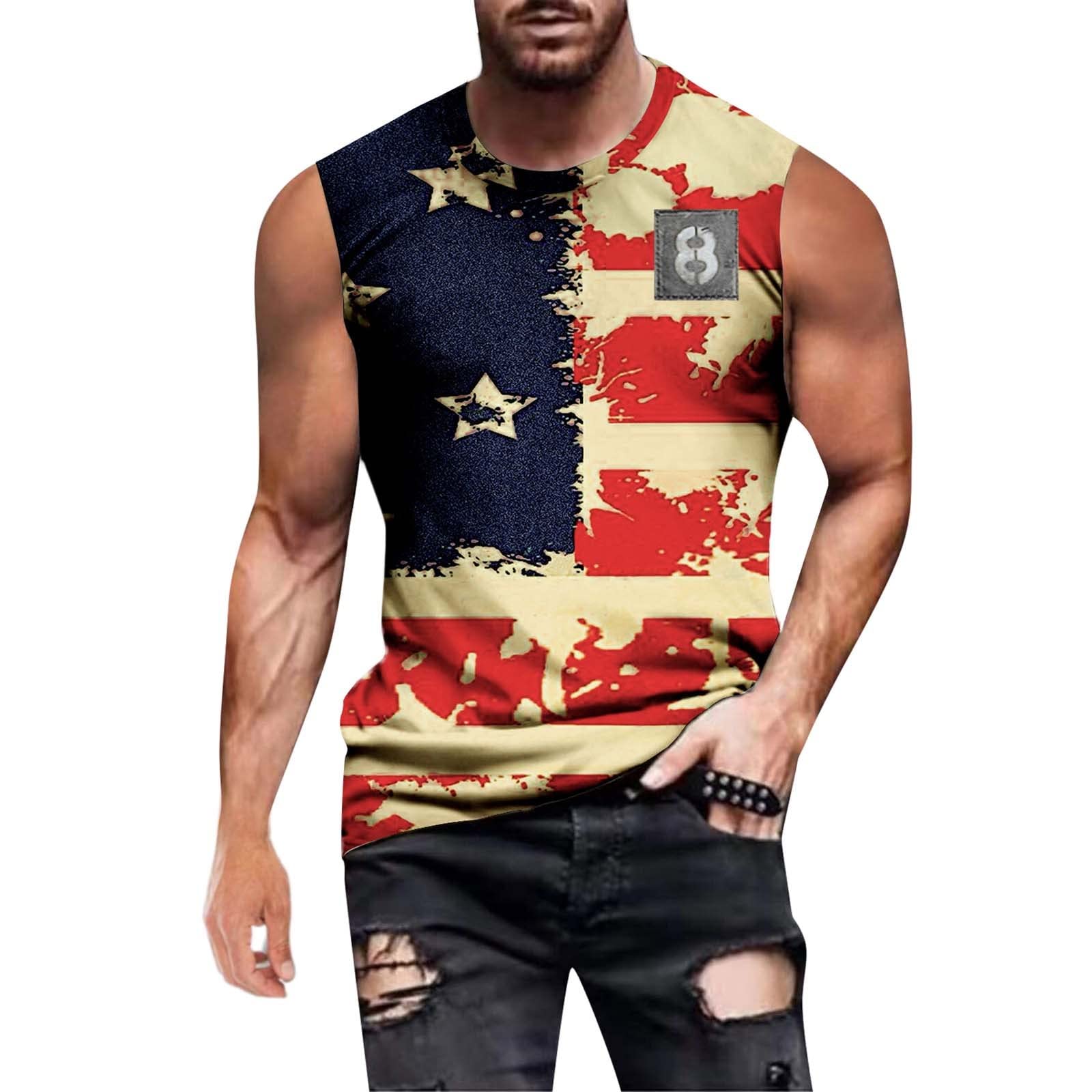 XXBR Men's Patriotic American Flag Print Sleeveless Tank Top - Vintage Military Style Muscle Shirt for Gym, Workout & Streetwear - Breathable Quick-Dry Athletic Tee for Summer, Sports & Casual Outfits