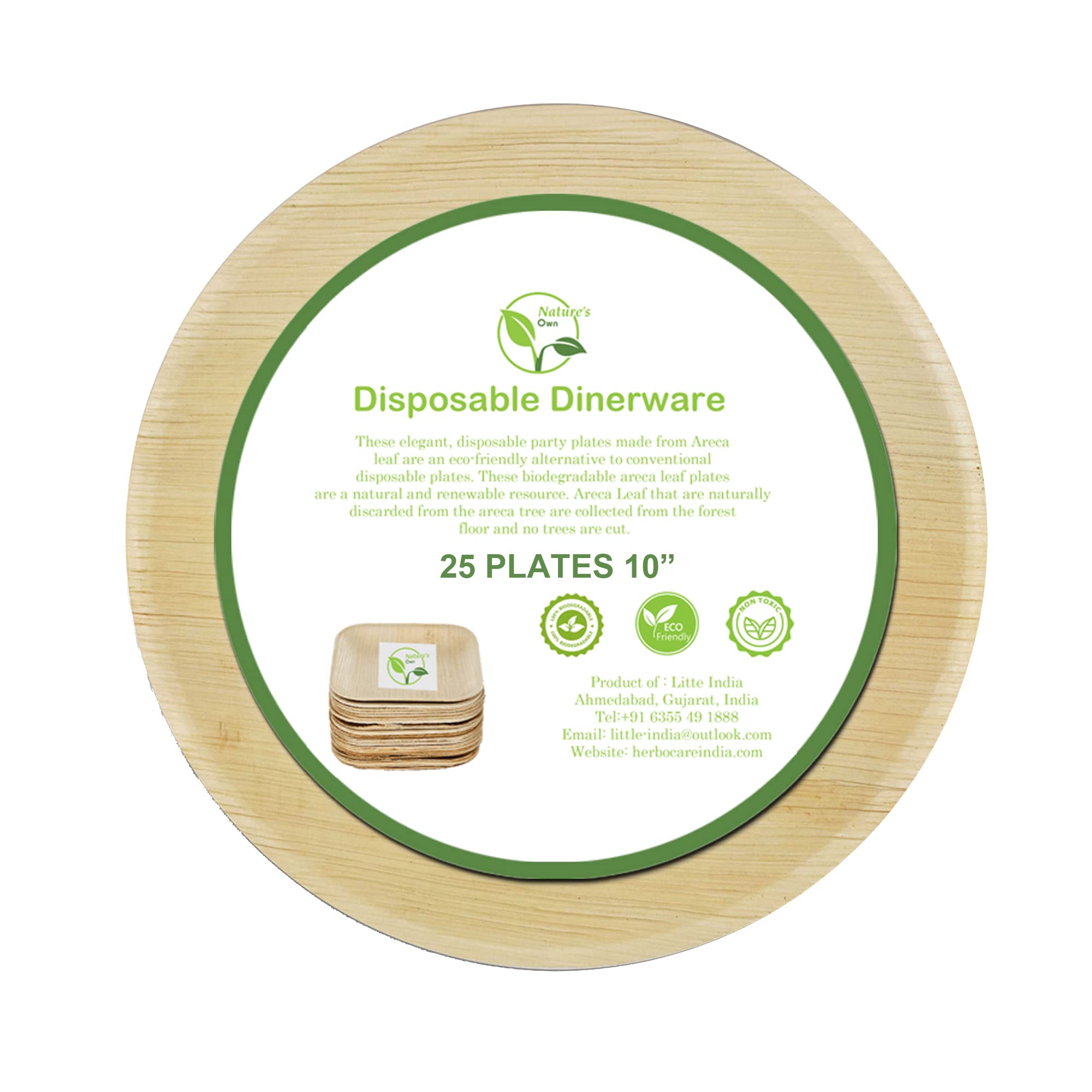 Eco-Friendly Palm Leaf Disposable Plates - 10 Inch Round Compostable Dinner Plates (Pack of 25) - Stronger Than Plastic & Paper Plates - Perfect for Picnics, BBQs, and Outdoor Parties