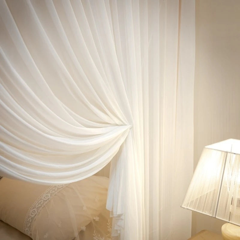 Luxury Silky Semi-Sheer Canopy Bed Curtain - Elegant Sheer Fabric for Romantic Bedroom Decor, Wedding, Nursery & Boho Chic Home Decor