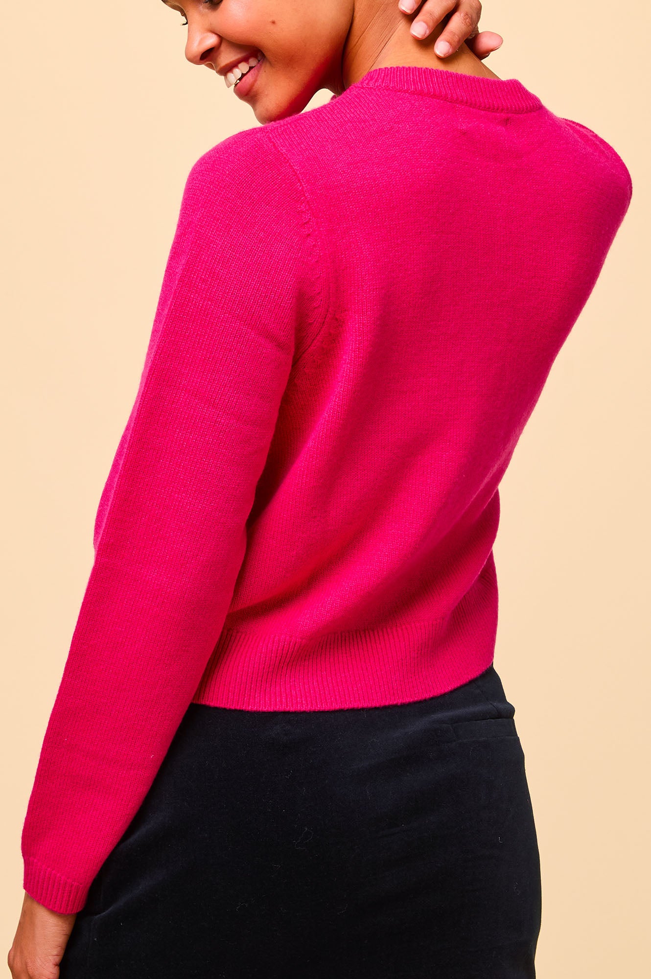 Merino Wool Brittany Cardigan for Women - Soft & Cozy Knit Sweater in Party Pink | Perfect for Fall, Winter & Holiday Gatherings
