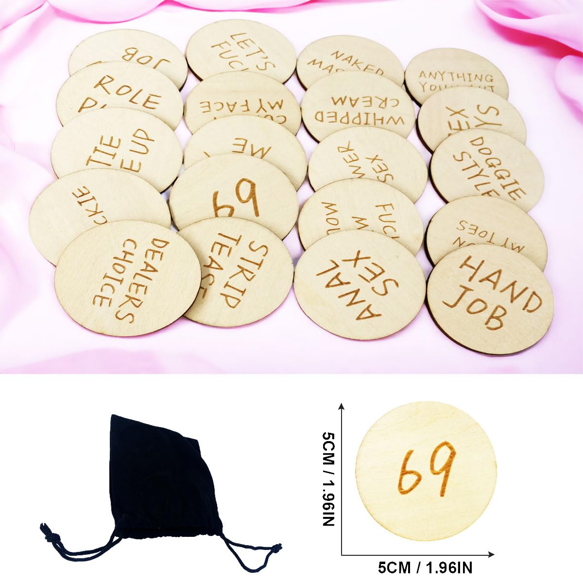 20Pcs Funny Wooden Couples Tokens - Romantic Date Night & Anniversary Gift Set for Valentine's Day, Wedding, and Relationship Games | Fun Sex & Activity Tokens for Couples (Pack 1, Round) | Perfect for Date Nights, Anniversaries, and Romantic Surprises