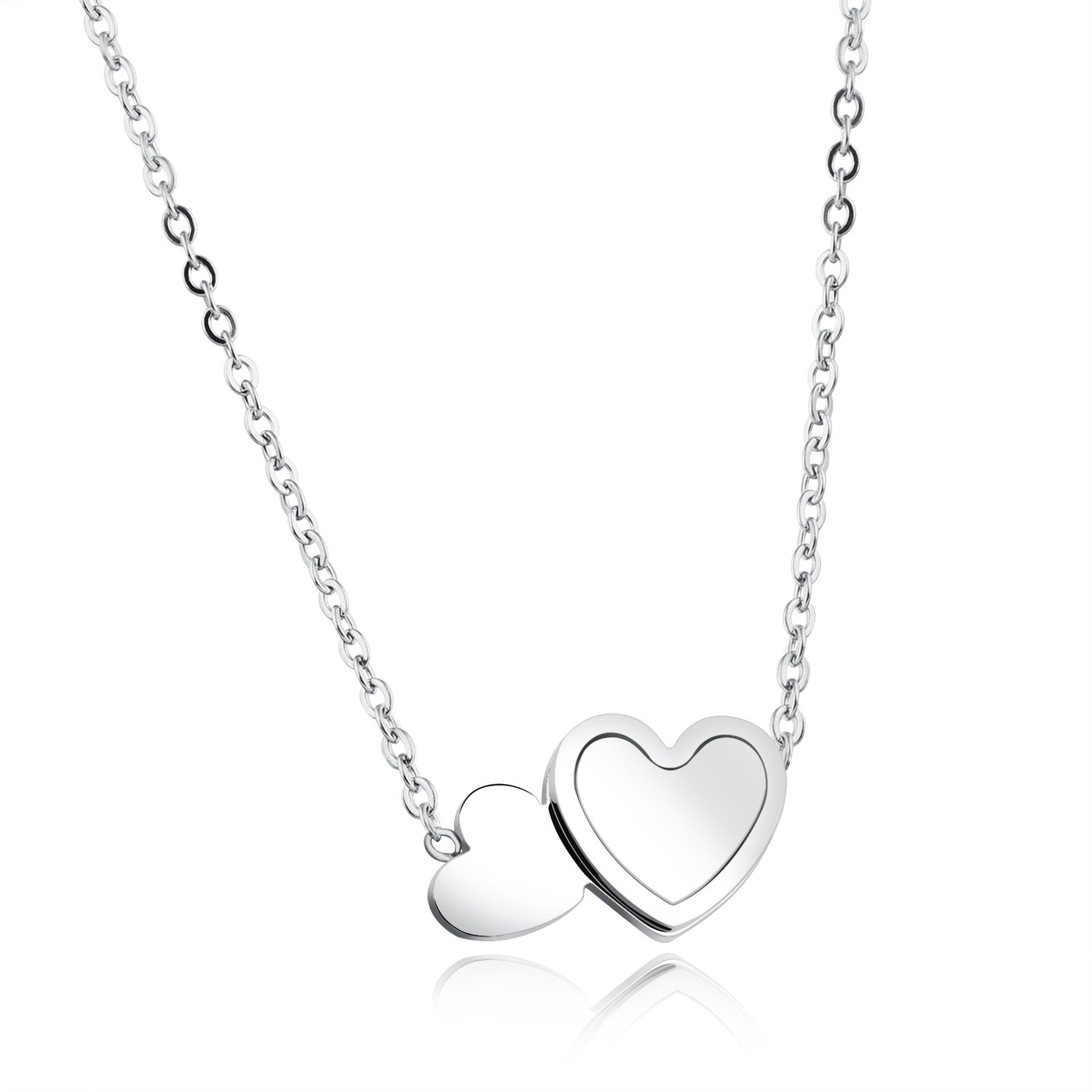 Simple Double Heart Necklace for Women - Elegant Love Pendant Choker in Silver & Rose Gold - Perfect Gift for Anniversary, Valentine's Day & Romantic Occasions
