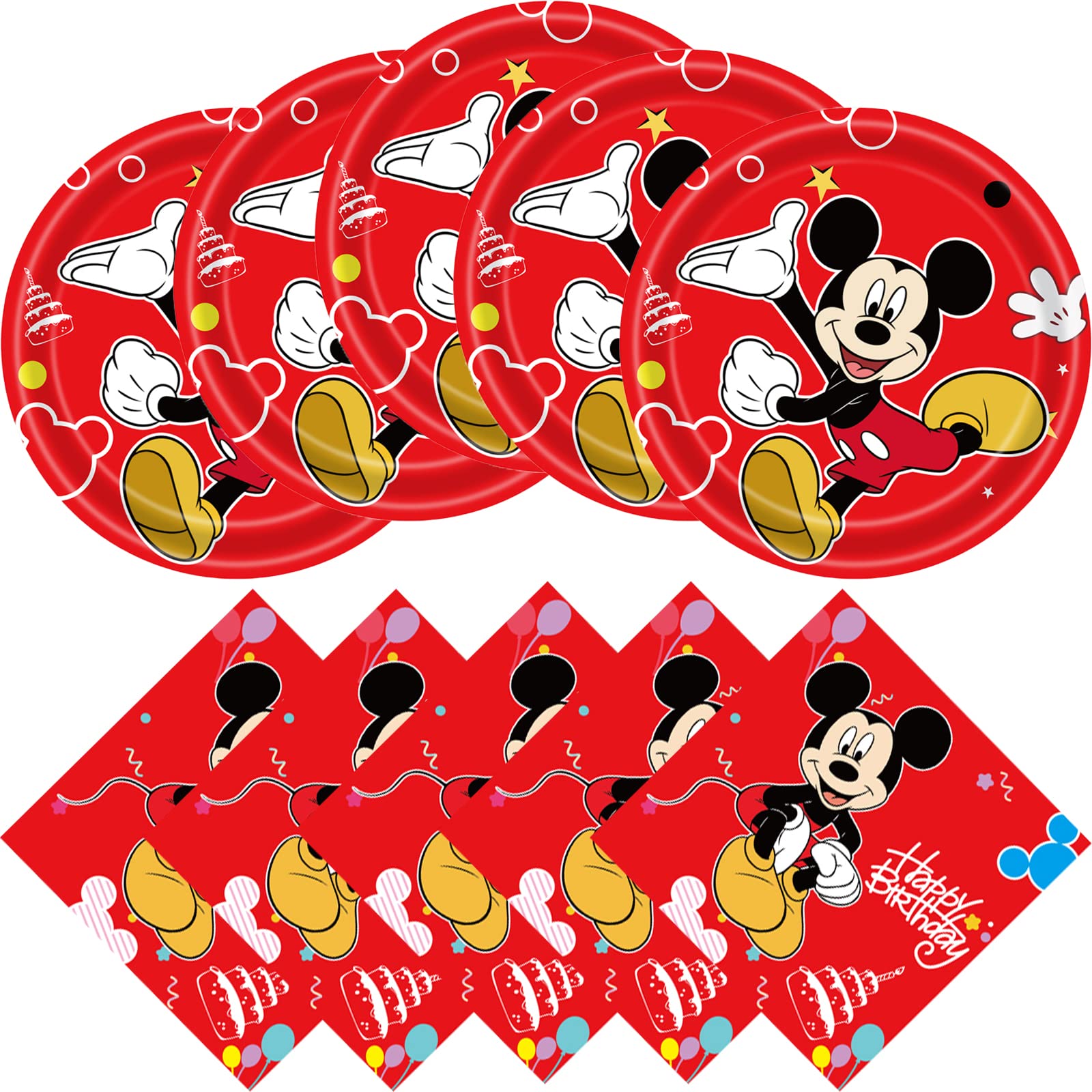 Mickey Mouse Birthday Party Supplies Set - 20 Plates & 20 Napkins - Disney Themed Party Decorations for Kids Birthday, Baby Shower & Family Celebrations