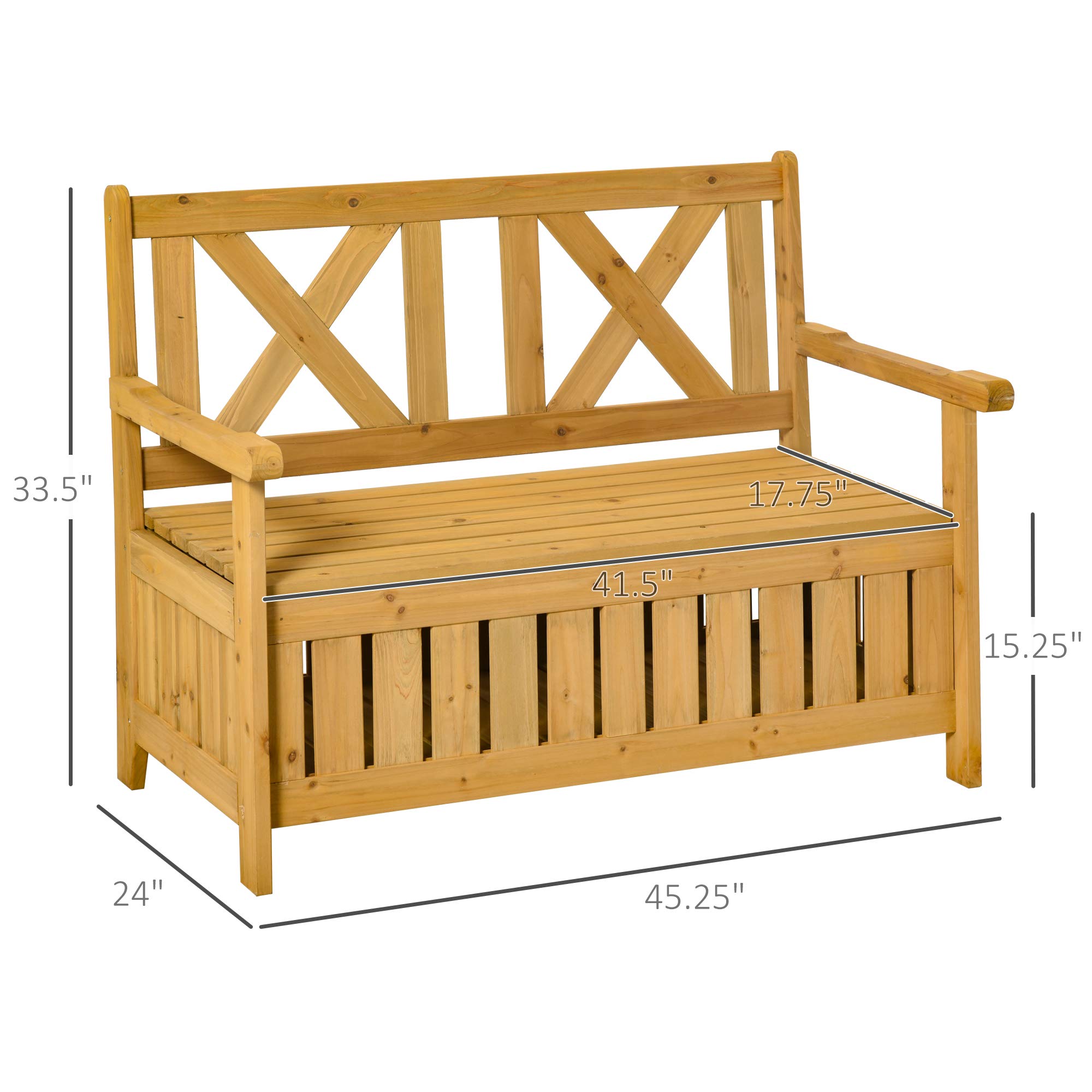 Outsunny 29 Gallon Wooden Storage Bench with X-Shape Back - Outdoor Patio Furniture for Deck, Porch & Balcony - Entryway Organizer & Deck Box (Yellow) - Perfect for Small Space Storage & Seating Solution