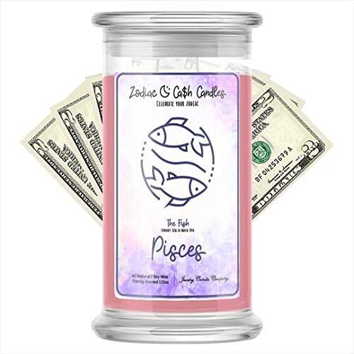 Pisces Zodiac Money Candle - Surprise Cash Prize Inside ($2-$2,500) | 21oz Soy Wax Jar Candle with Lucky Charm | Perfect for Birthday Gifts, Home Decor & Spiritual Manifestation