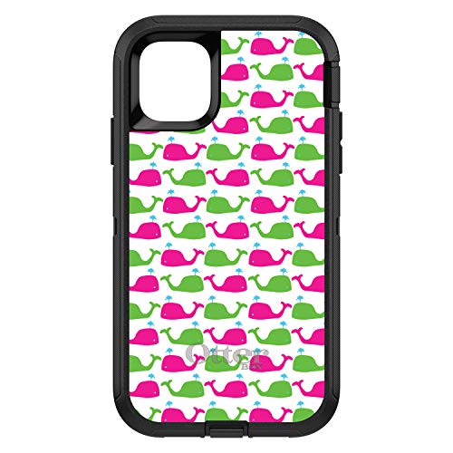 Green Pink Cartoon Whales On Black Case