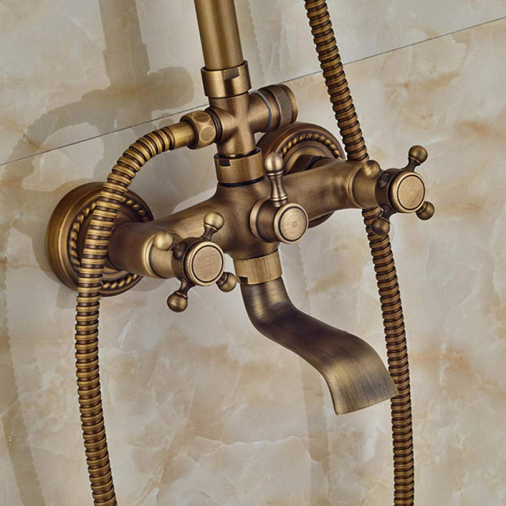Vintage Antique Brass Wall-Mounted Shower System - 8 Inch Rainfall Shower Head with Handheld Spray & Adjustable Slide Bar - Luxury Bathroom Fixture for Spa-Like Experience