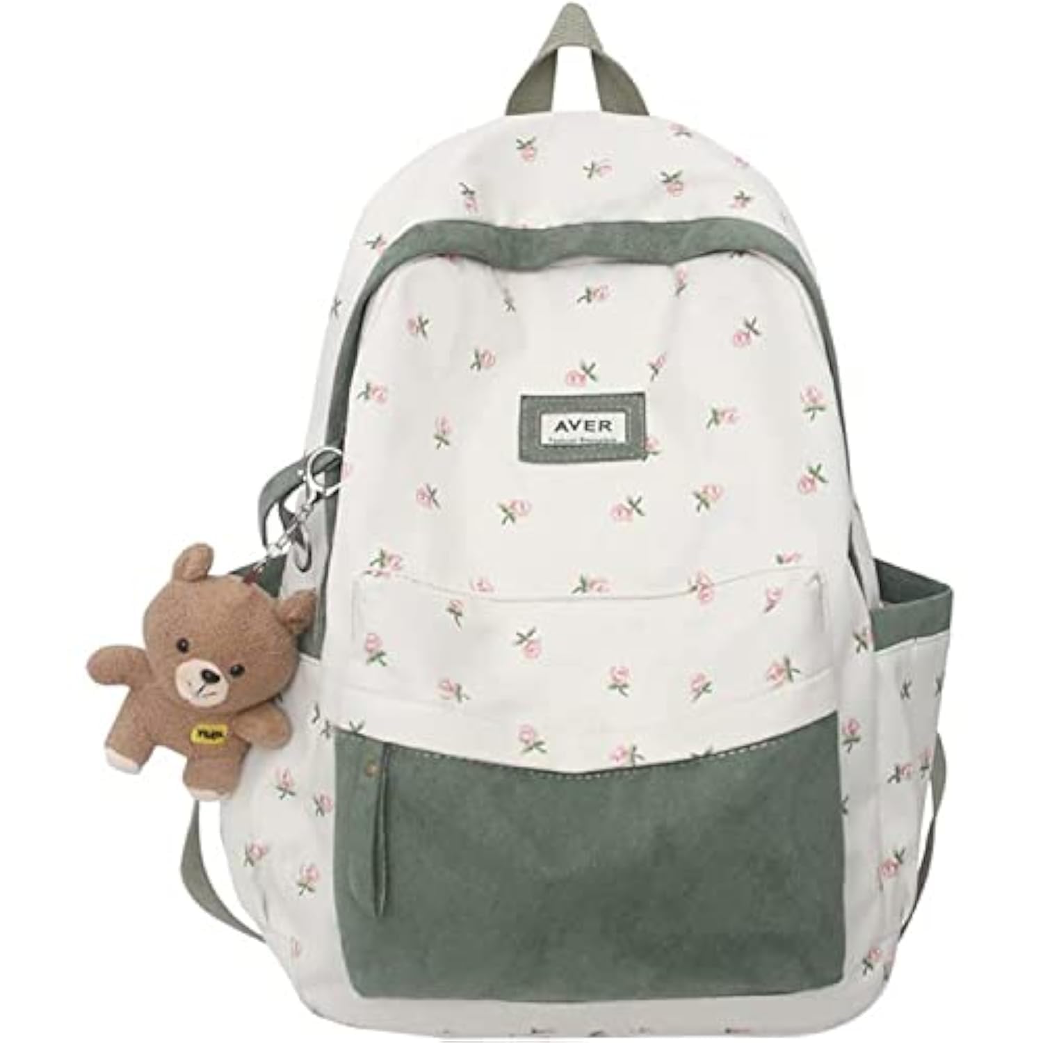 Cute Floral Backpack for Laptop - Kawaii Cottagecore Daypack (Sage Green) for School & Travel