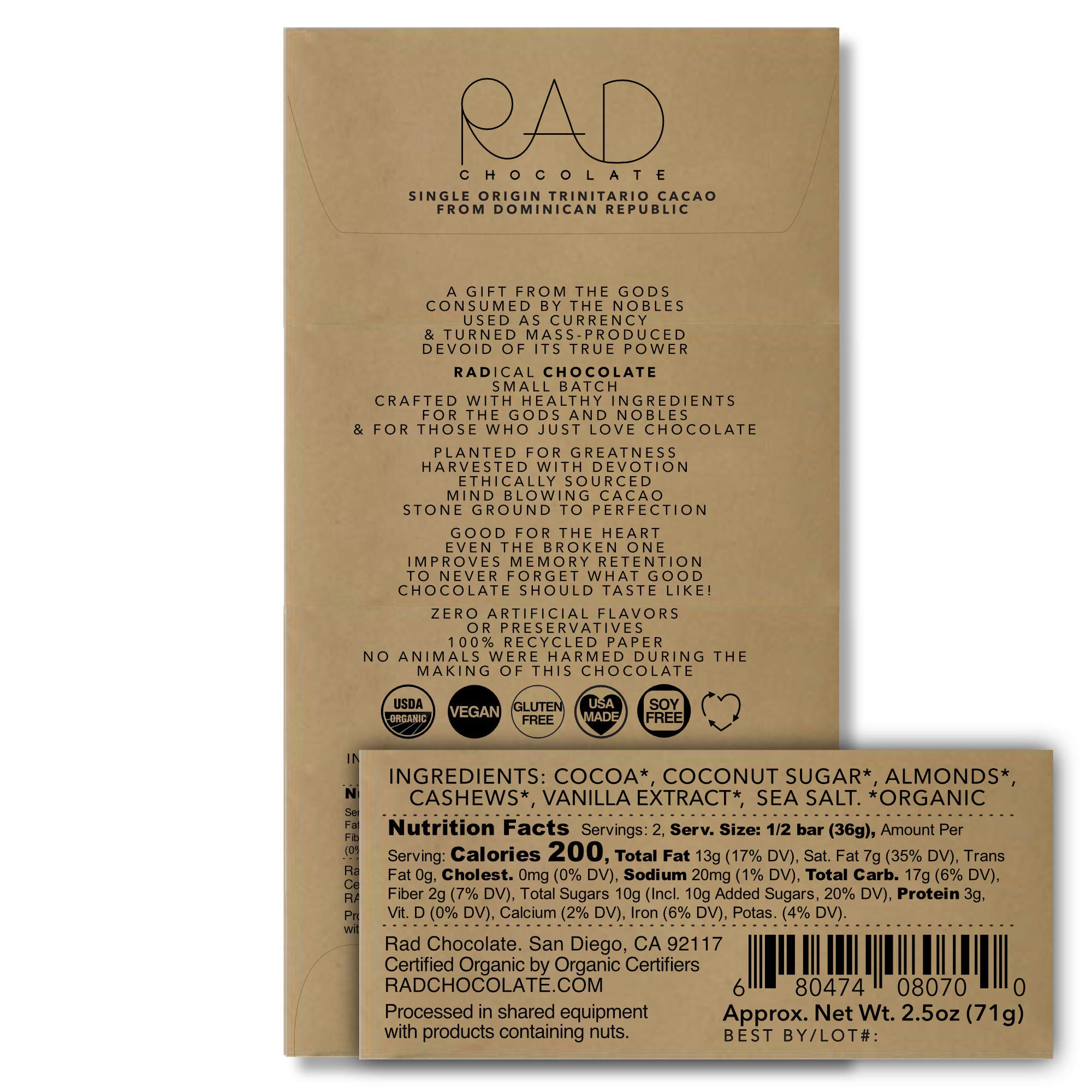 Organic Vegan Milk Chocolate with Coconut Sugar - 3 Pack | Gluten-Free, Soy-Free, Paleo-Friendly | Healthy Snack for Desserts, Gifts & Keto Diet