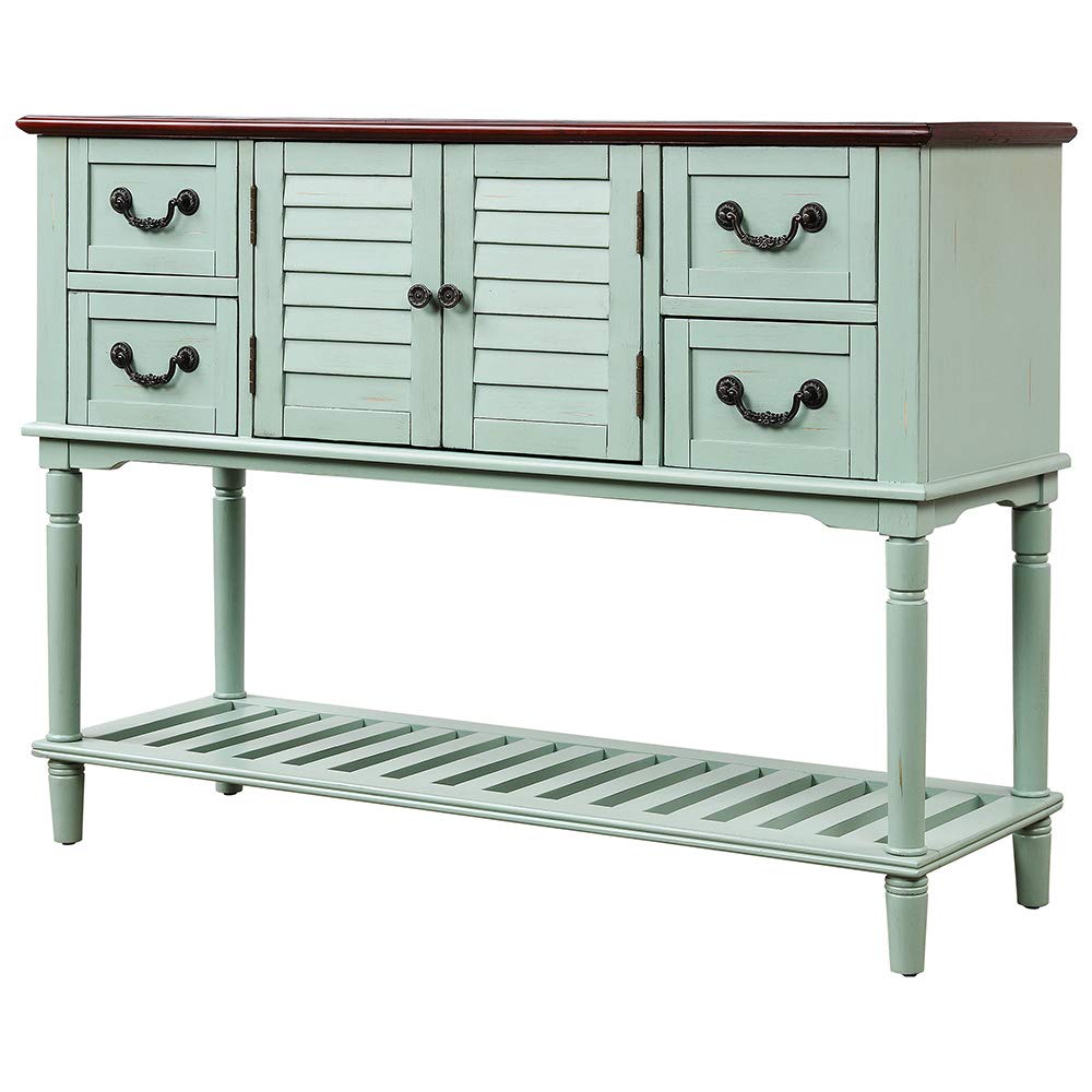 Antique Blue Console Table with Shutter Doors & 4 Drawers - Entryway Sofa Table, Storage Cabinet for Living Room, Bedroom, Kitchen | Perfect for Home Decor, Hallway Organization & Extra Storage Space