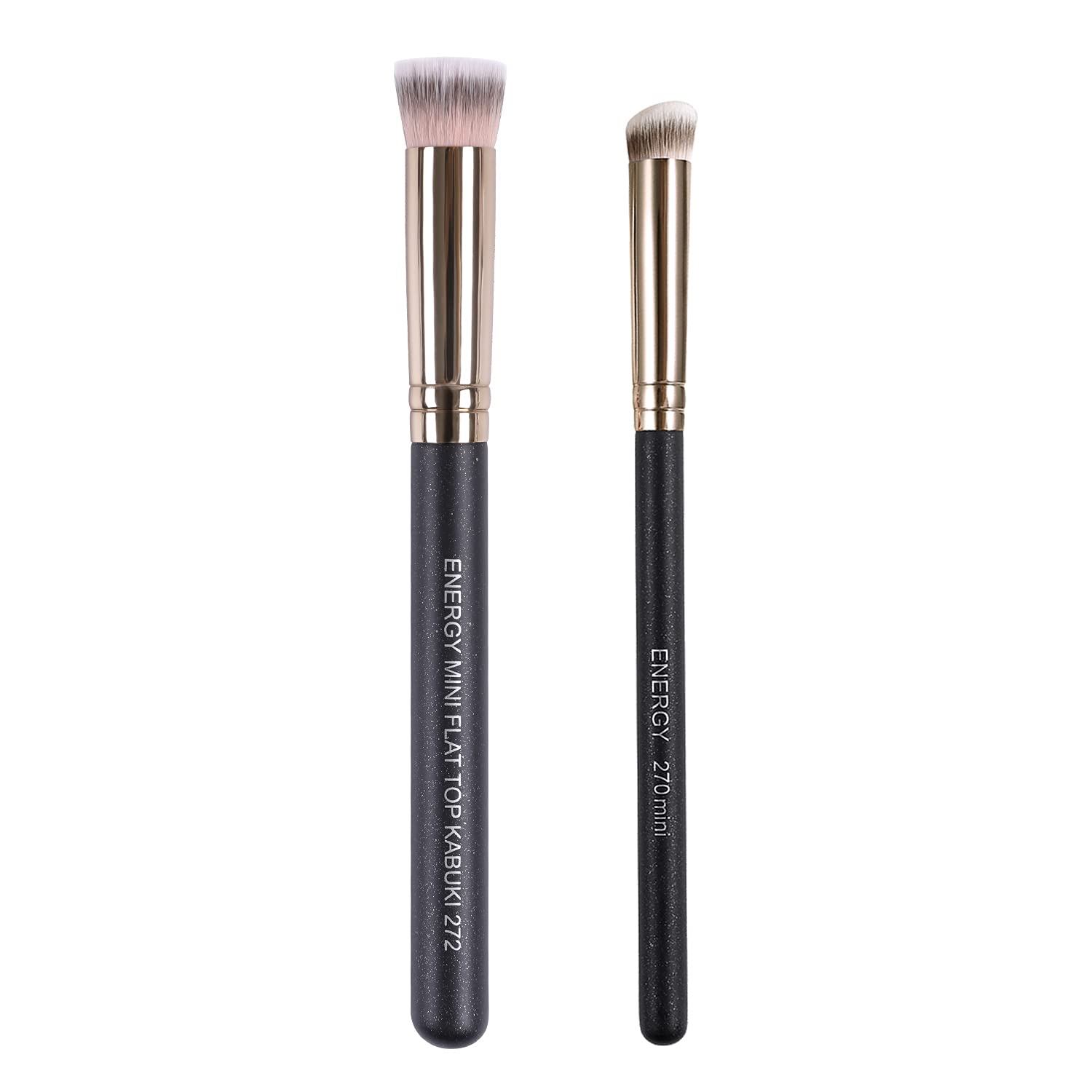 ENERGY Kabuki Brush Set - Mini Flat Top & Slant Concealer Brush for Eyebrows, Eyeshadow, Liquid, Cream & Powder Makeup | Perfect for Blending, Stippling, Highlighting & Nose Contouring | Ideal for Professional Makeup Artists & Everyday Beauty Routine
