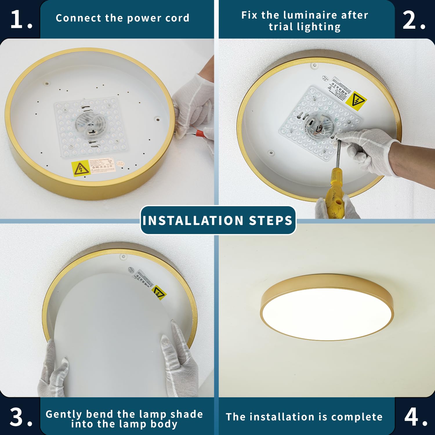 Wheatronic 2 Pack 12 Inch Gold LED Flush Mount Ceiling Light Fixture, 24W 5CCT Adjustable Close-to-Ceiling Lighting for Bathroom, Bedroom, Hallway, Kitchen, Living Room & Office - Energy Saving Modern Interior Design