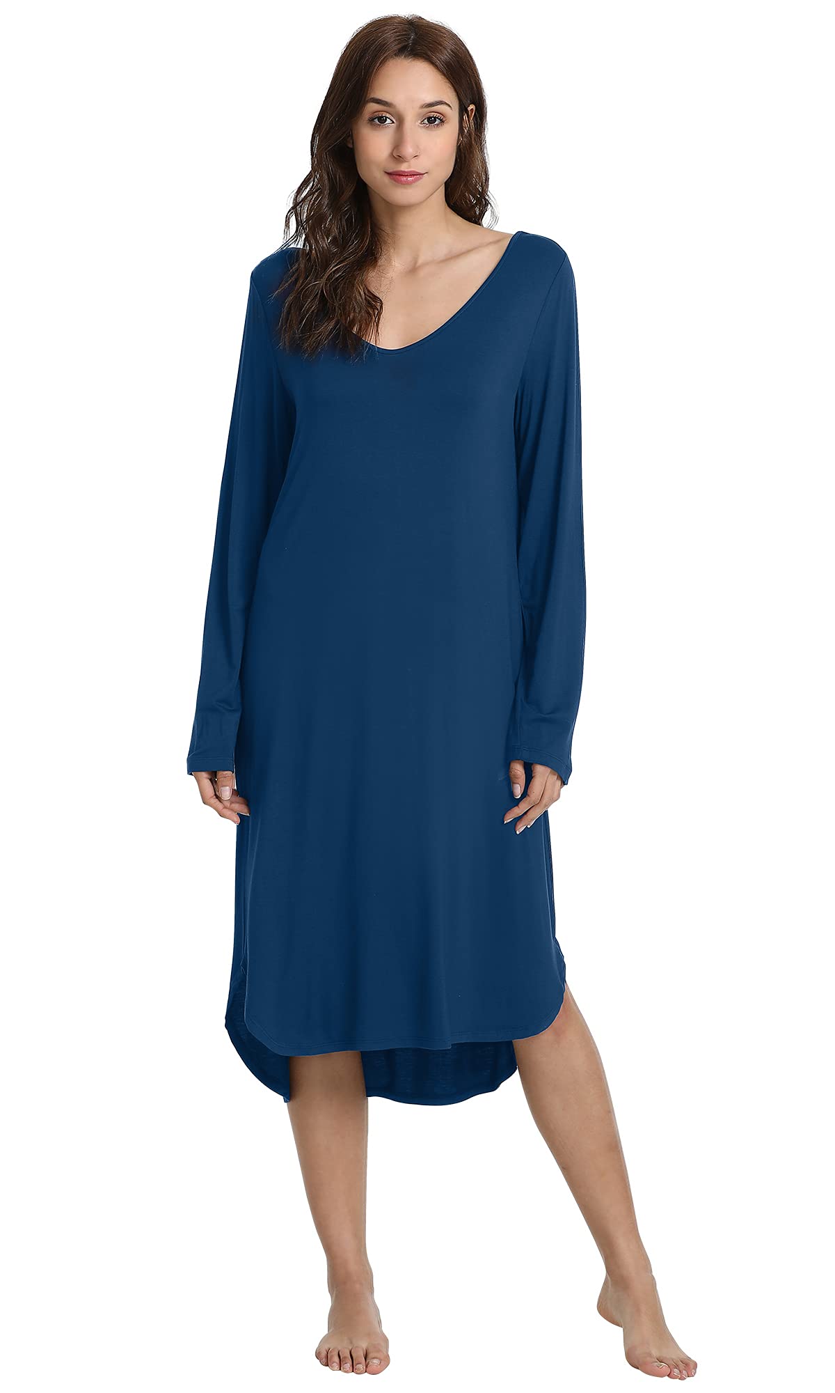 WiWi Bamboo Nightgowns for Women - Soft Long Sleeve Sleep Shirt & Comfy Loungewear - Plus Size S-4X - Perfect for Relaxing at Home, Sleeping & Lounging