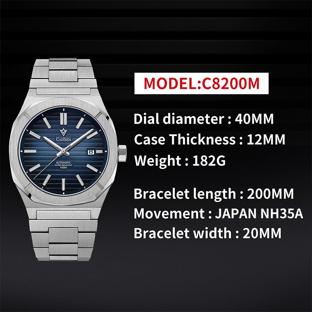 CADISEN Men's Automatic Watch with NH35 Movement - Sapphire Crystal Glass, Waterproof, Casual & Business Timepiece - Perfect for Office, Formal Events & Everyday Wear