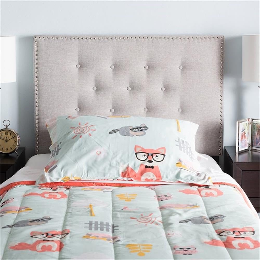 Baxton Studio Windsor Tufted Twin Panel Headboard - Grayish Beige Upholstered Bed Frame Headboard for Bedroom Decor | Perfect for Guest Rooms, Master Bedrooms & Apartment Living