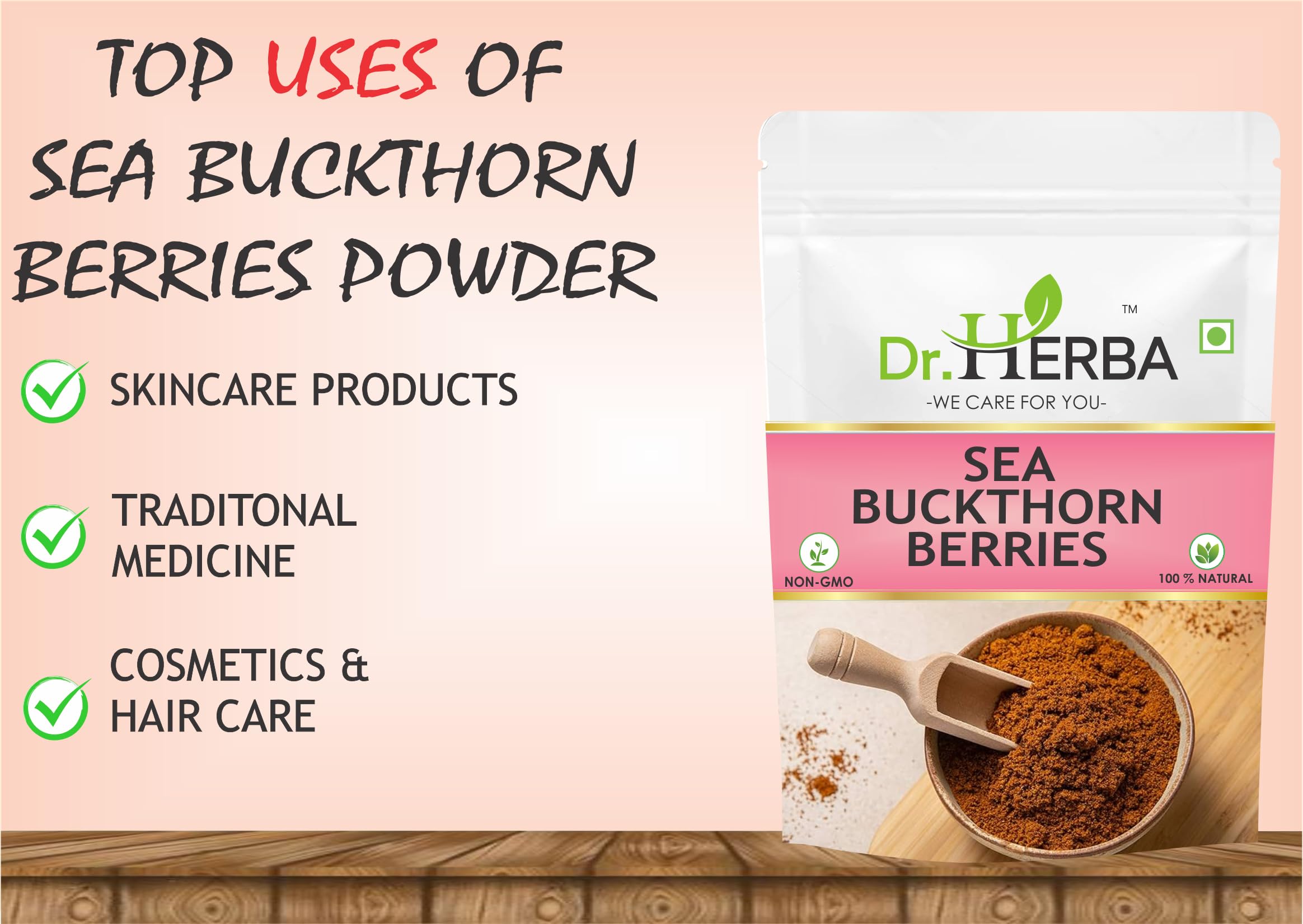 Organic Sea Buckthorn Berry Powder - 100g | Rich in Omega 3, 6, 7, 9, Vitamin E & C | Antioxidant Superfood for Skin, Hair & Immunity | Pure Natural Supplement for Smoothies, Tea & Baking