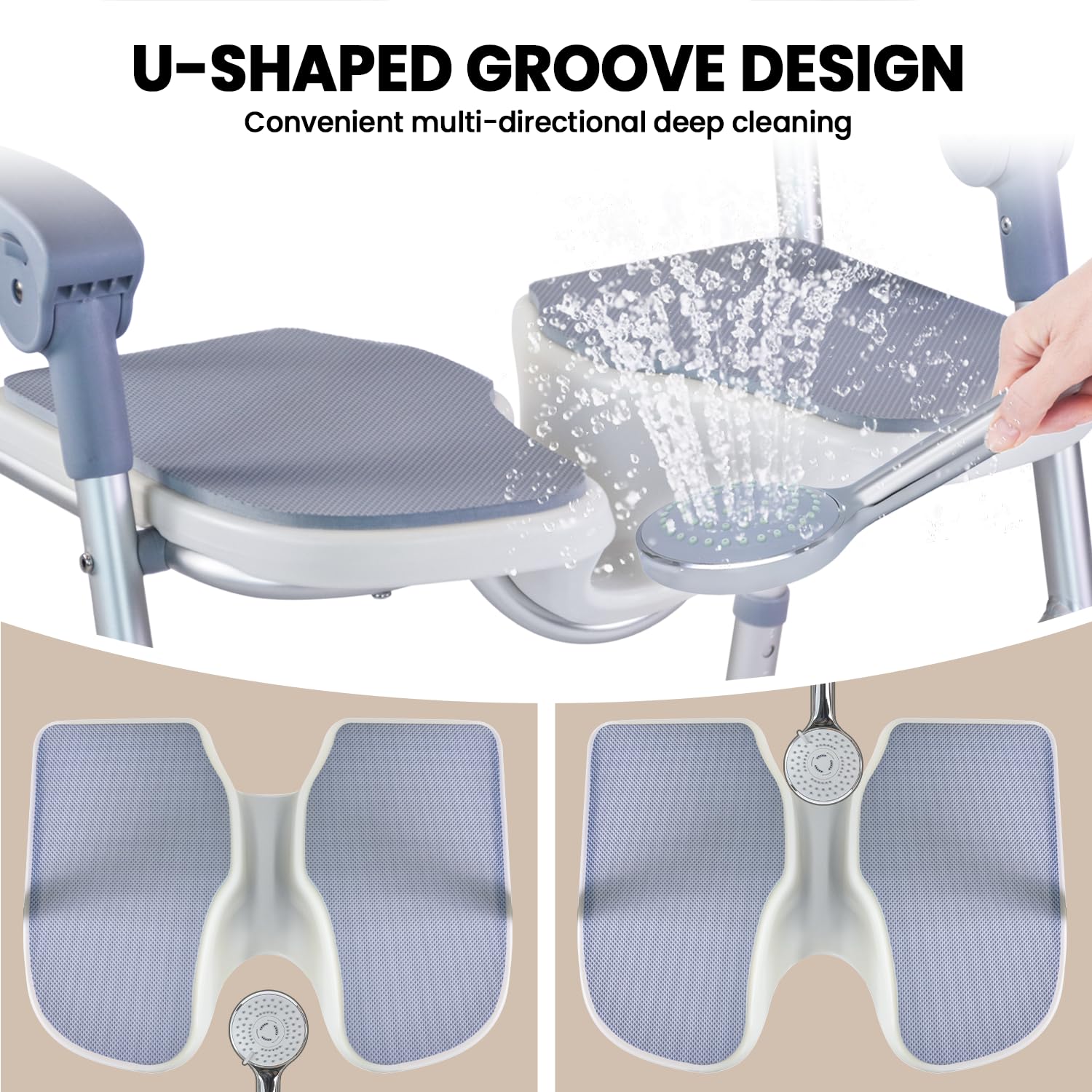 Adjustable Folding Shower Chair with Non-Slip Feet - 5 Height Levels, Sturdy U-Shaped Design for Elderly, Disabled & Pregnant Women - Ideal for Bathroom Safety, Assisted Washing & Home Care Use