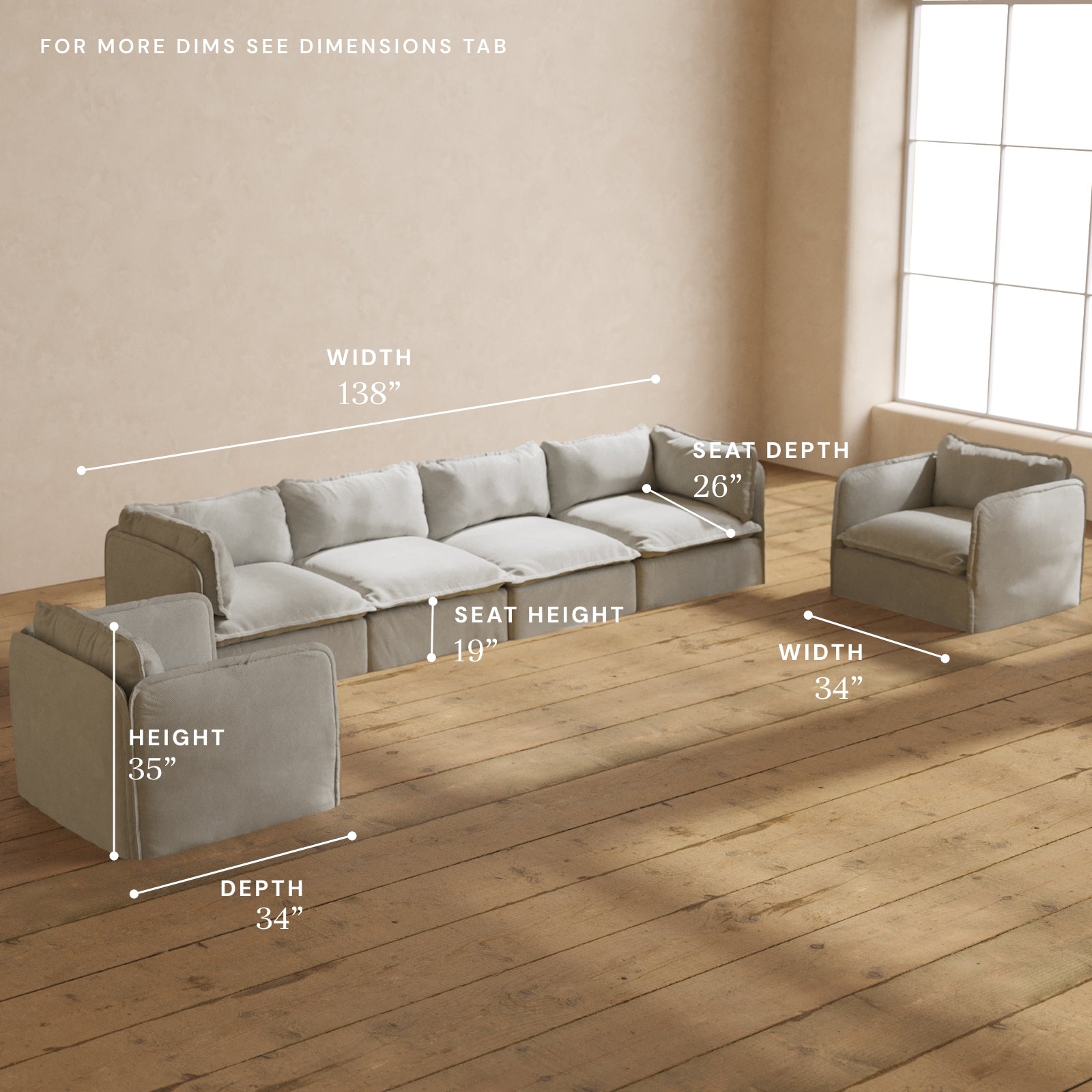 Modular Performance 4-Seater Sofa with Armchair Set in Cloud Color | Modern Linen Blend Fabric for Living Room, Lounge & Family Room Comfort