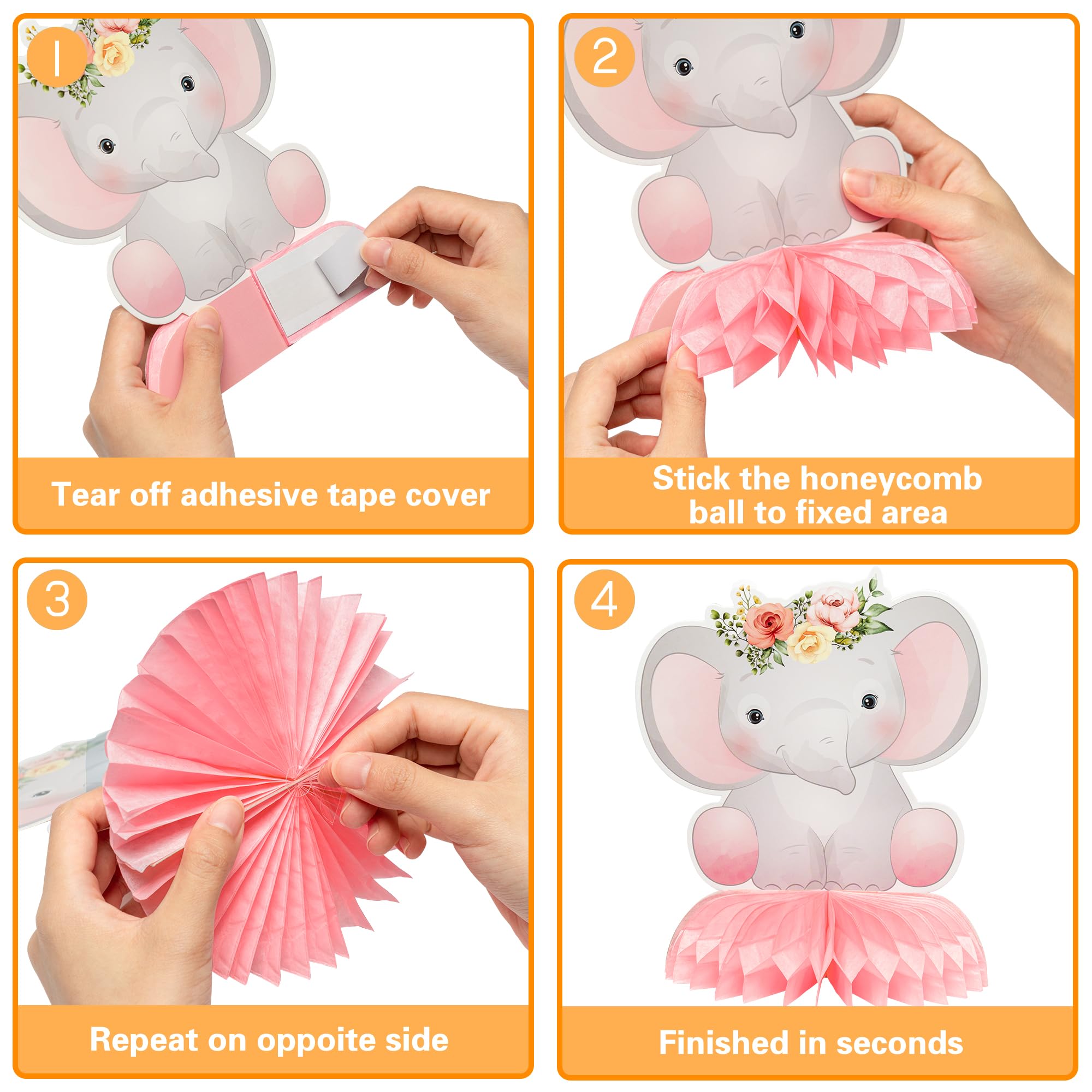 12Pcs Floral Safari Animal Honeycomb Centerpieces - Pink Jungle Baby Shower Decorations, Wild Animal Theme Party Table Toppers for Girls' Wild One Birthday - Perfect for Baby Showers, Birthday Parties & Photo Props