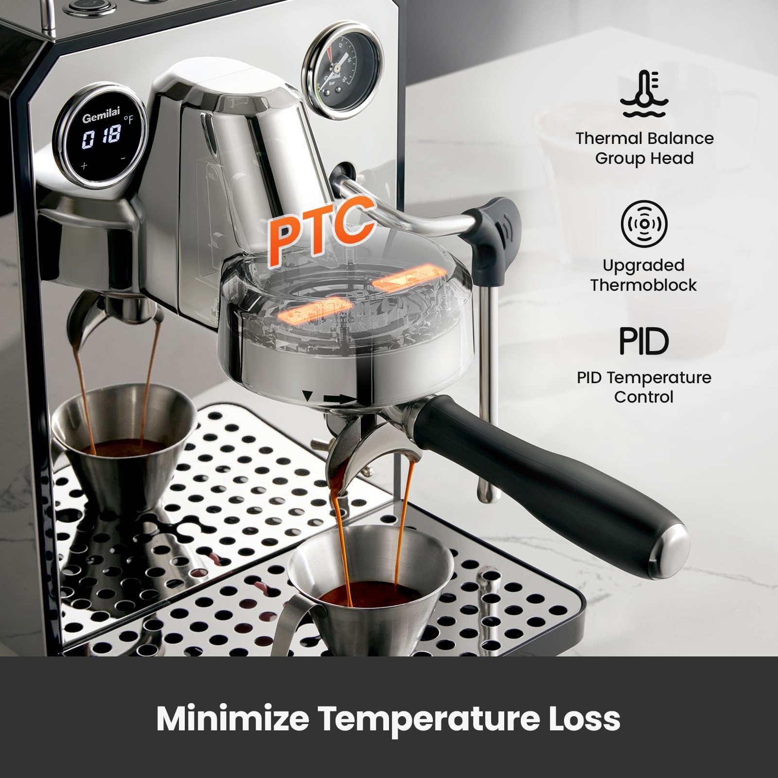 Professional 15 Bar Semi-Automatic Owl Espresso Machine with Milk Frother - 57oz Removable Water Tank & Dual Display - Perfect for Cappuccino, Latte & Espresso at Home or Office - Stainless Steel G3006 Model