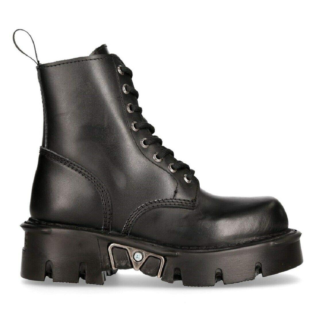 New Rock Mili-084N-S3 Black Gothic Military Boots - Unisex 8-Eyelet Biker Shoes for Men & Women | Perfect for Motorcycle Riding, Goth Fashion & Punk Style Outfits
